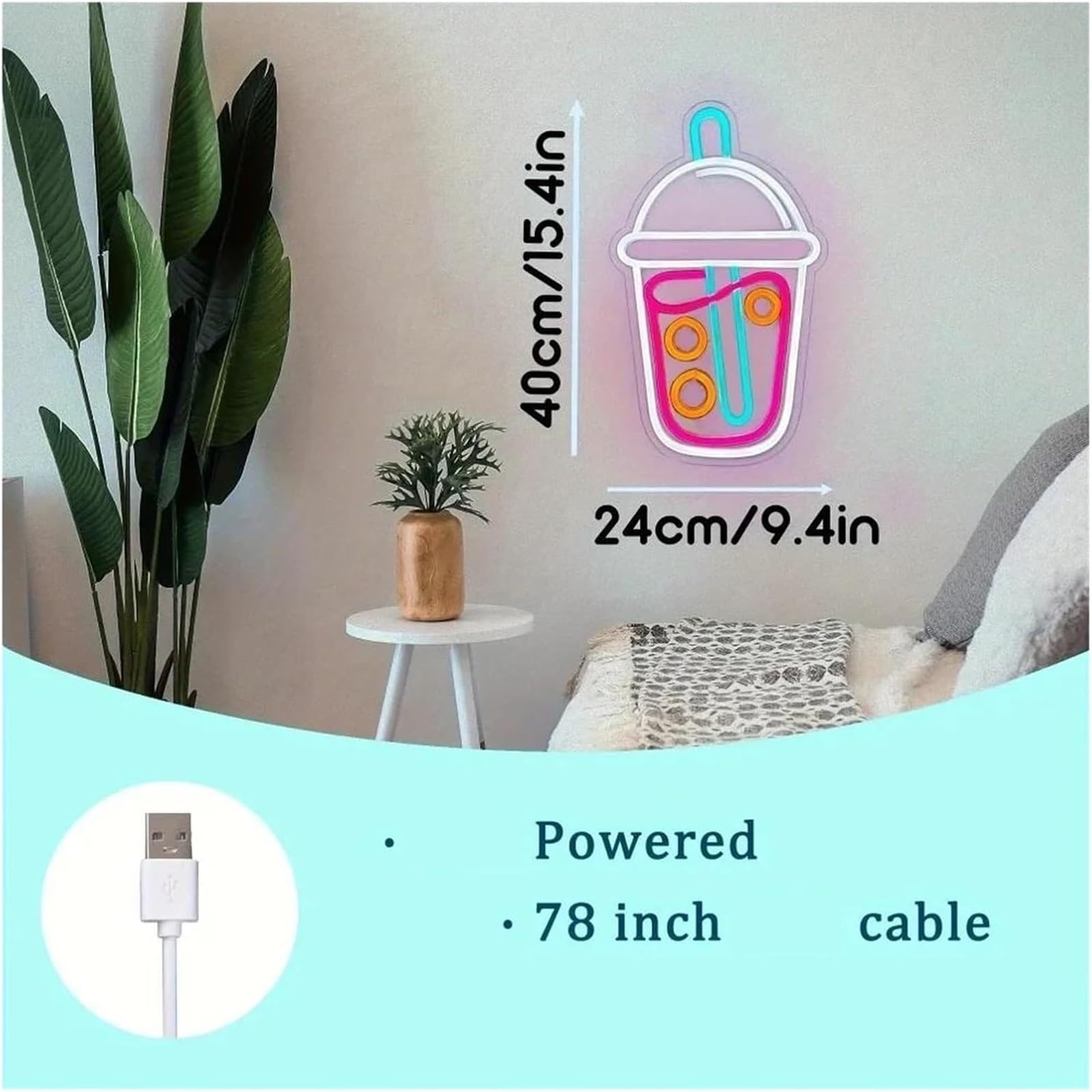 Lampada al neon con scritta "Boba Tea" dall'atmosfera rilassante, luci per il tè latte, decorazione da parete per bar