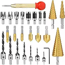 Jogo de Brocas Escalonadas 26 Peças,com Corte Lateral,Brocas Aço Rápido Para Metal para Madeira, Metal, Alumínio, Cobre e Plástico