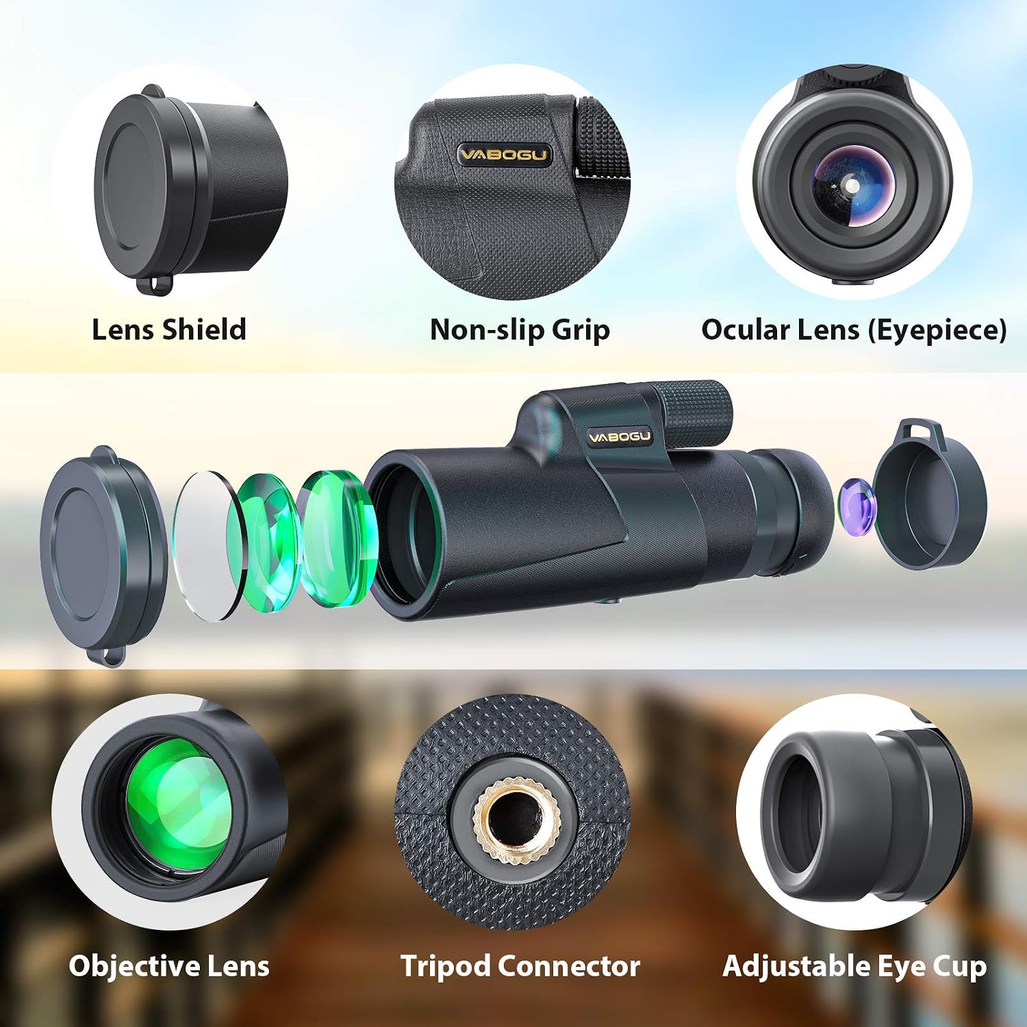 Monocular Telescope Compatible with iPhone Android, 12x50 High Power Monocular for Bird Watching Adults with Smartphone Holder & Tripod BAK4 Prism for Wildlife Hunting Camping Travelling