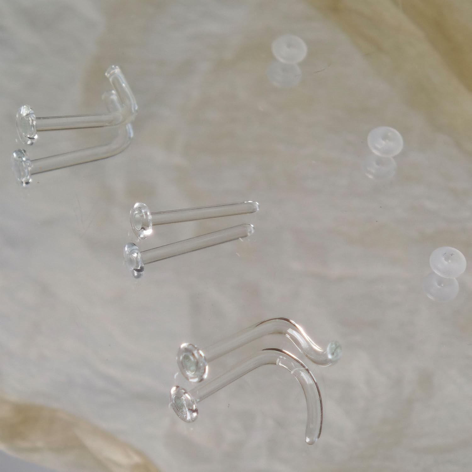 Glass Nose Piercing Retainer Clear Nose Ring Studs L Screw Bone 18G/20G