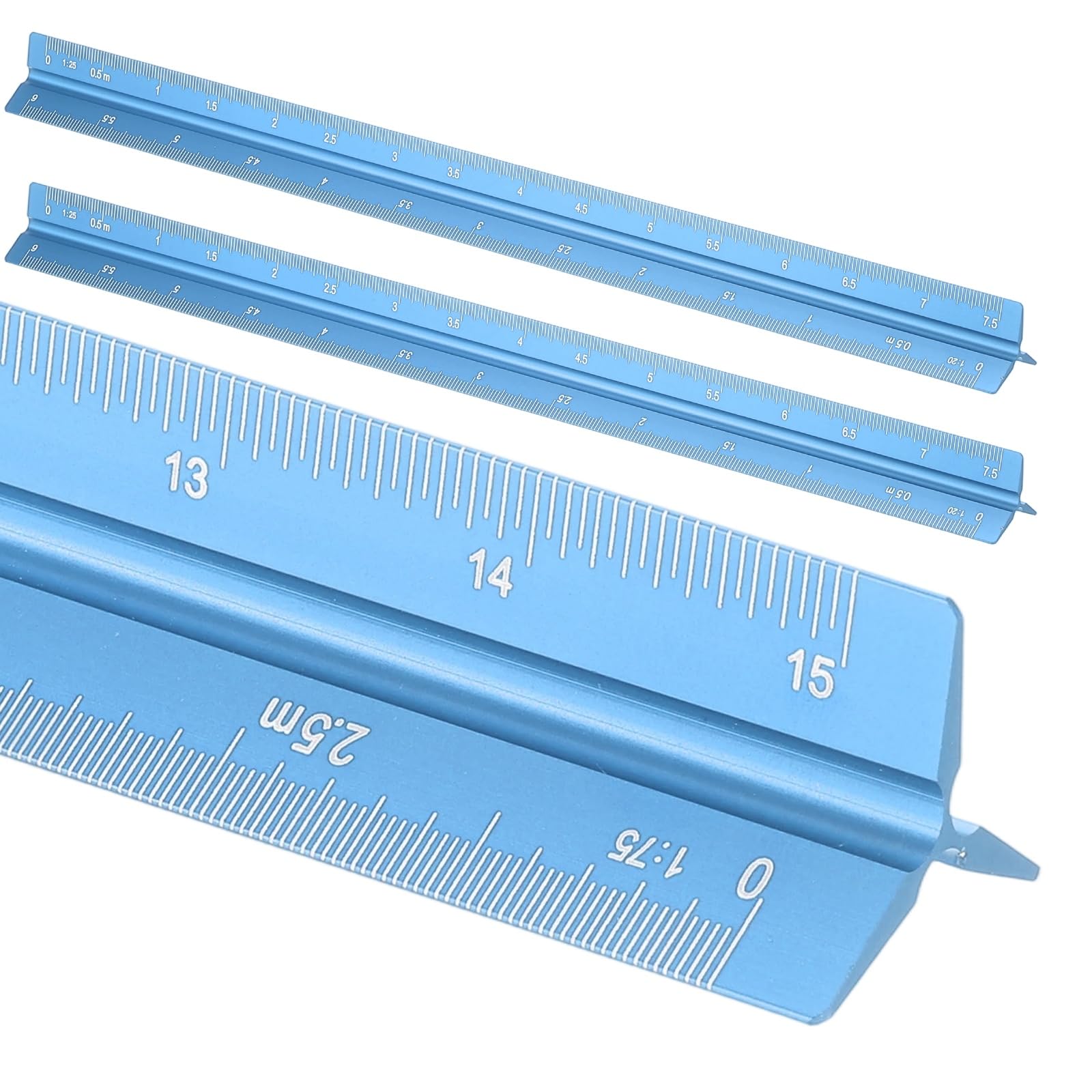 sourcing map 2 Pcs Architectural Scale Ruler, 12 Inch Metric Aluminum Alloy Architect Triangular Small Scale Laser-Etched Blueprint Drafting Ruler for Architects Engineers, Blue