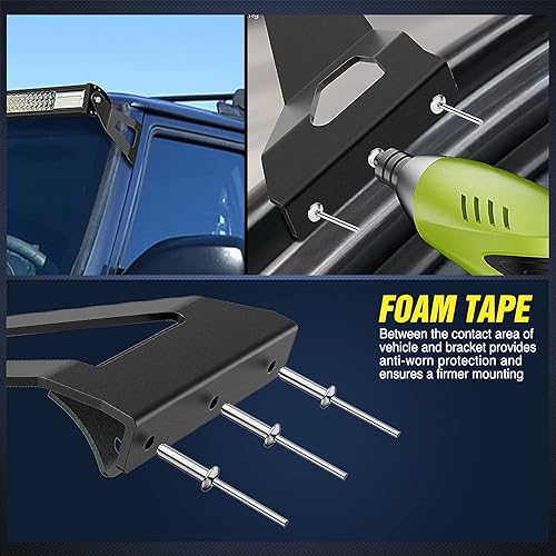 Miniatura 6 de Nilight 2 soportes de barra de luz LED curvados de 52 pulgadas en la cabina superior del techo del parabrisas para Jeep Cherokee XJ 1984-2001 y