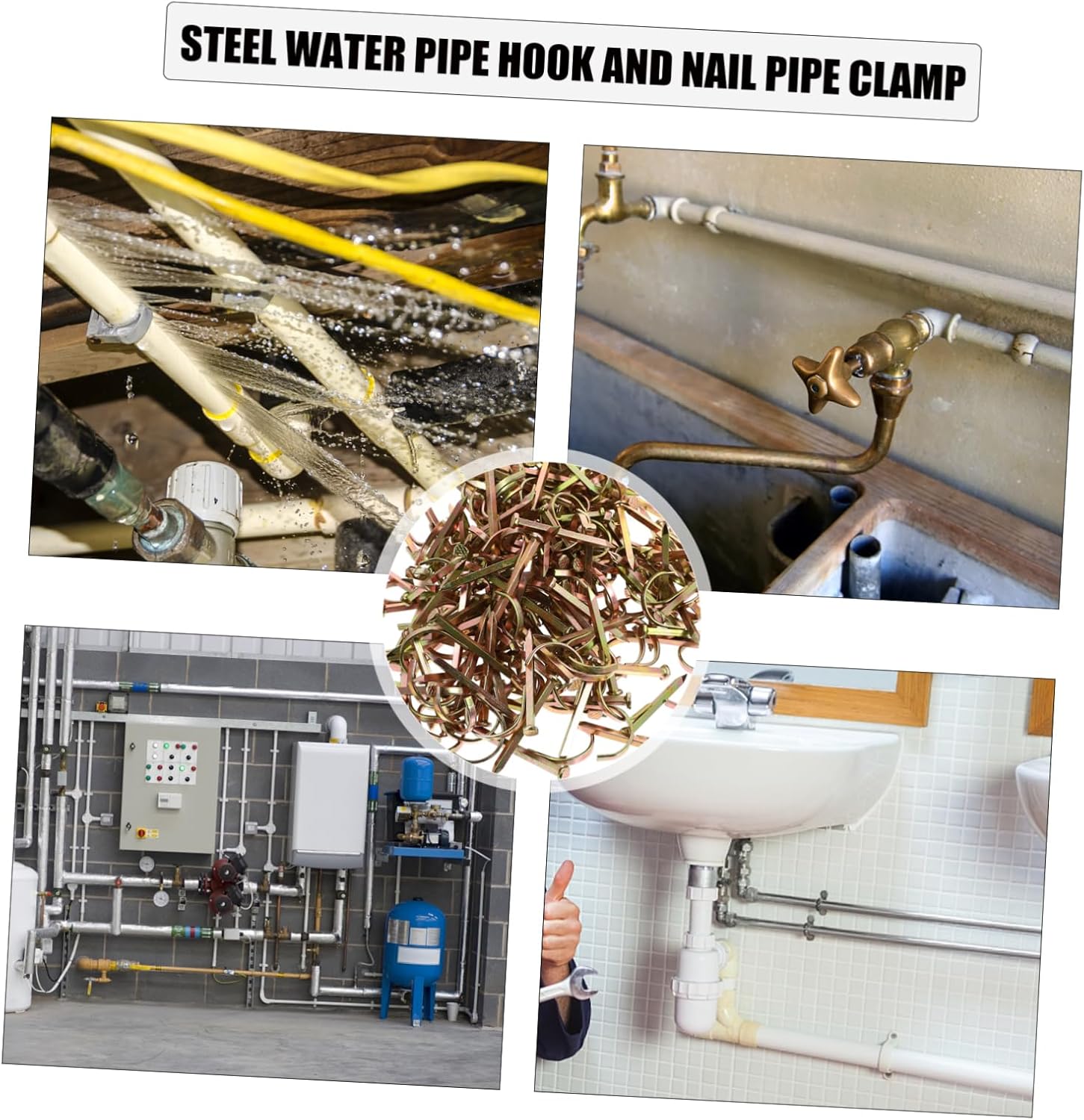 200pcs Steel Hook Nails for Tubing Support Heavy-Duty Fixing Clips for Home Plumbing Random Colors Easy to Use Holder and Clamp