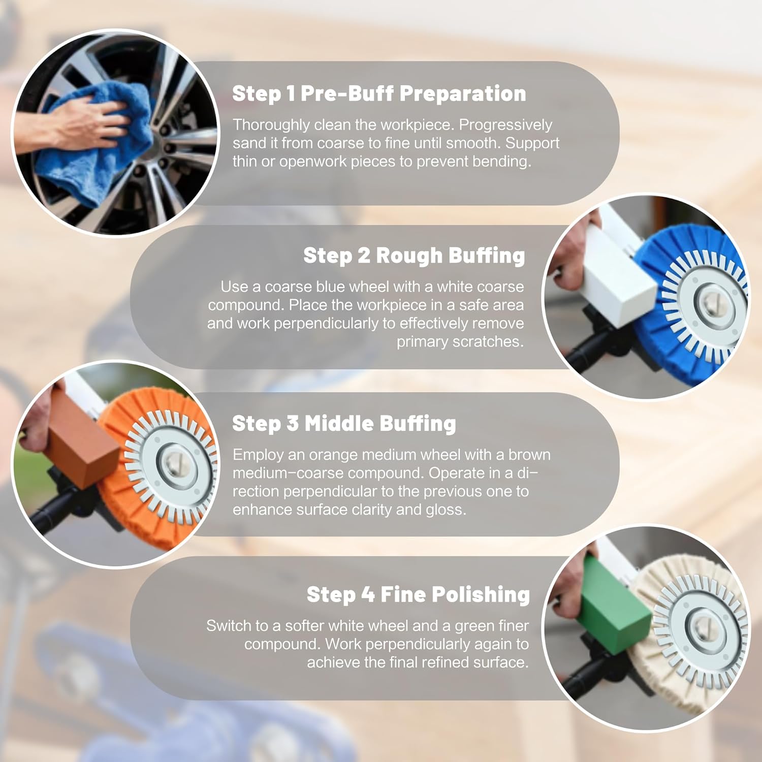 8" Airway Buffing Wheel, 9Pcs Aluminum Polishing Wheel Kit for Angle Grinder, Polishing Compound and Metal Polishing Pads for Stainless Steel Chrome Car Polish Mirror Finish (5/8" Arbor Hole)