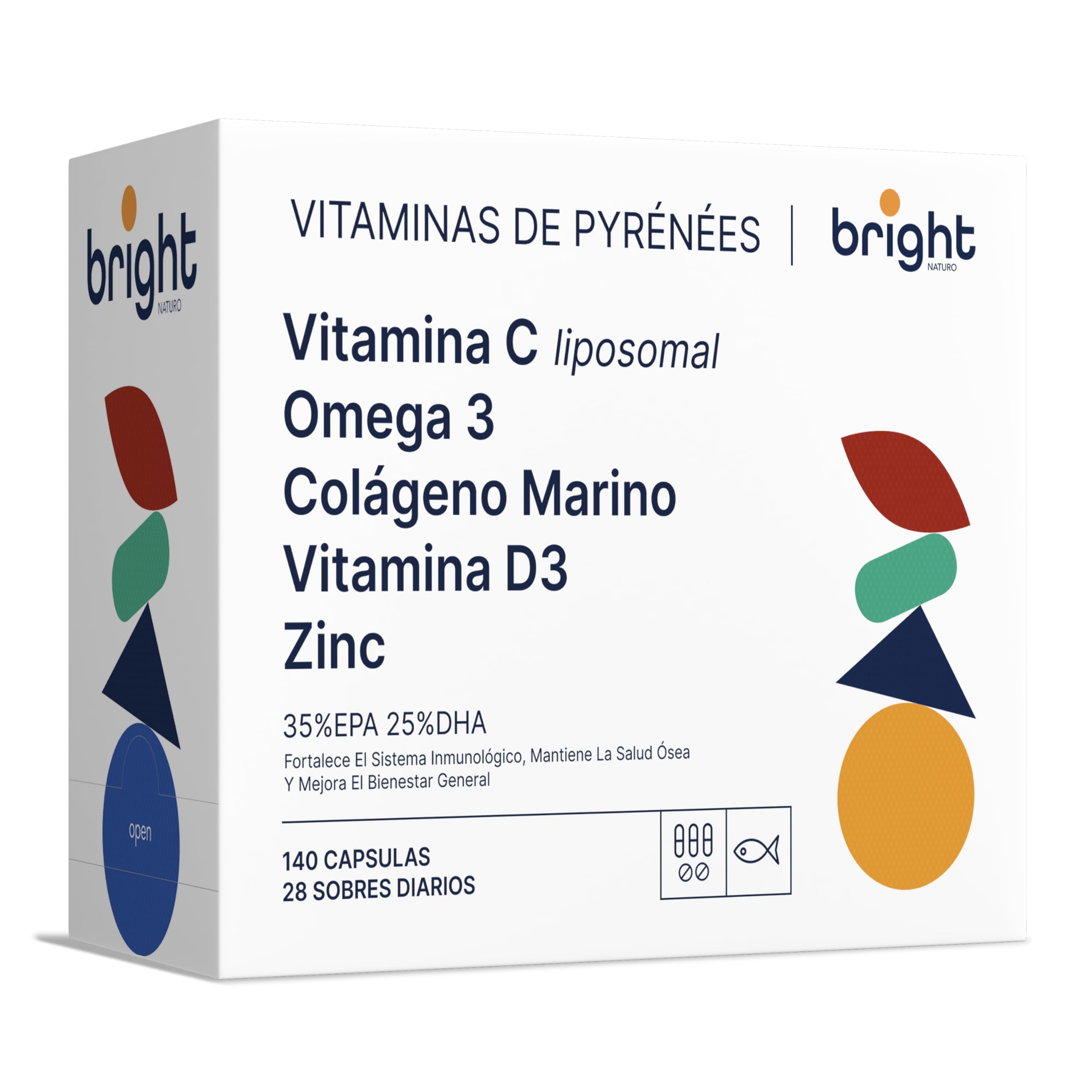 Vitamina C Liposomal, Omega 3 TG, Colágeno Marino, Vitamina D3 4000, Zinc - SmartAbsorb™ | para la inmunidad, la salud de la piel y los huesos | 28 sobres diarios