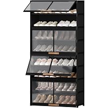 9 Tier Shoe Cabinet with Doors, 36-Pair Storage, Black | Max Capacity for Large Families, Transparent Doors for Fast Shoe Selection, Customize Layers for Boots Heels