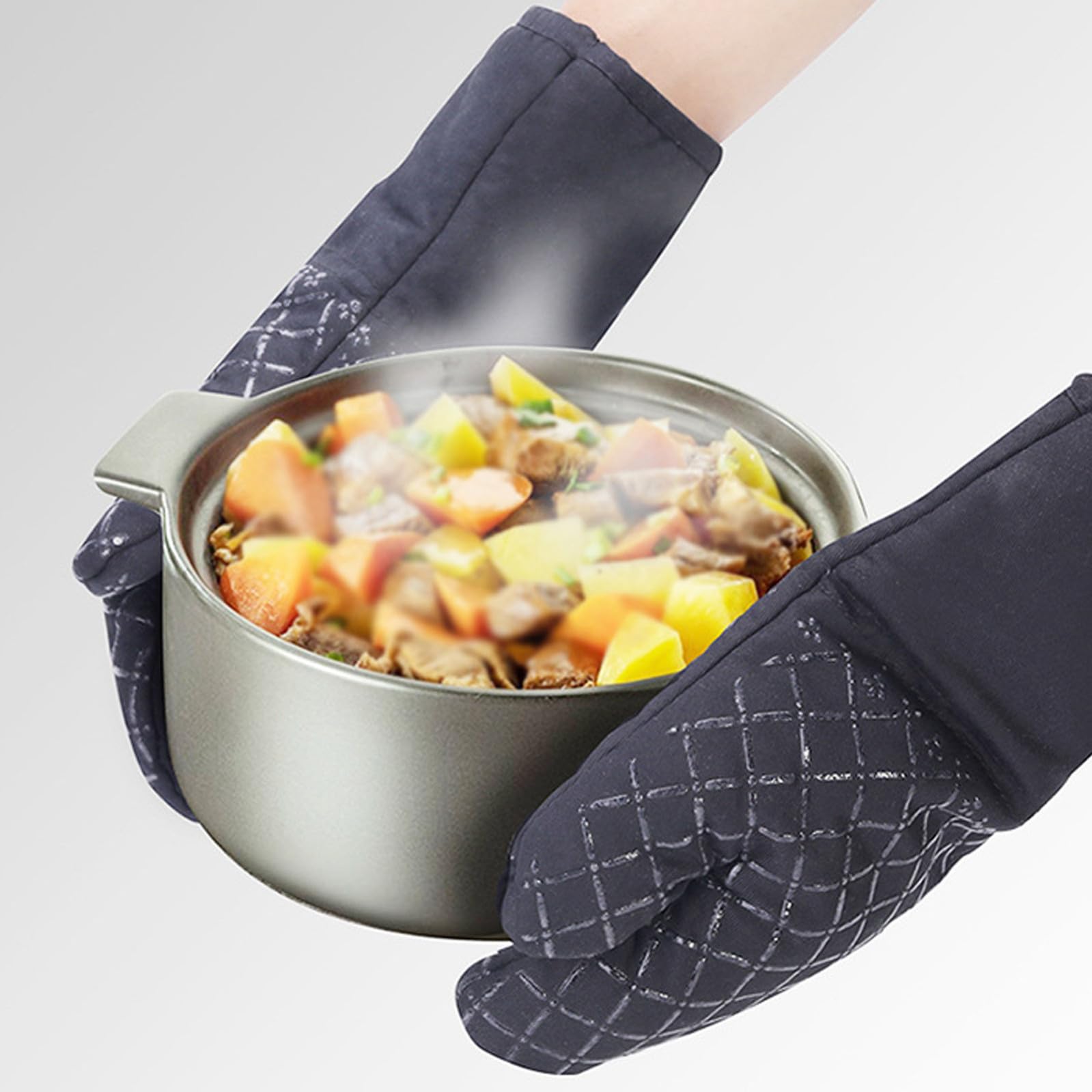 Set da Cucina Presine Antiscivolo 5 Pezzi in Cotone e Silicone Grembiule Regolabile, Guanti da Forno Resistenti al Calore per Cucinare e Cuocere al Forno
