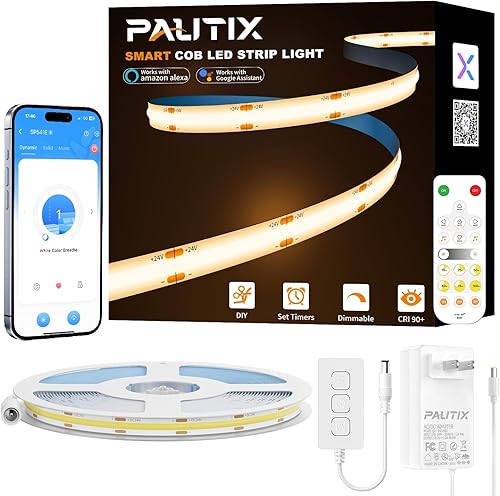 PAUTIX Tira de luces LED de color blanco cálido de 20 pies  20.0 ft, kit de tira LED inteligente compatible con AlexaGoogle Assistant, tira de luz