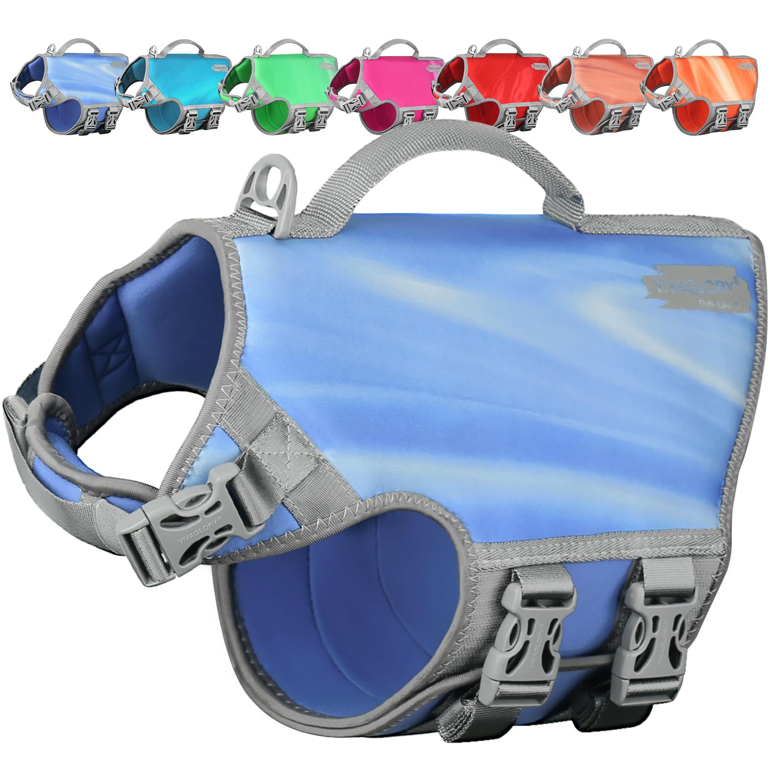 VIVAGLORY Neoprene Dog Life Vest, Dog Life Jacket for Swimming & Boating, Lightweight & Buoyancy for Puppy Doggy, Swimming Vest with Handle, S, Blue Wave