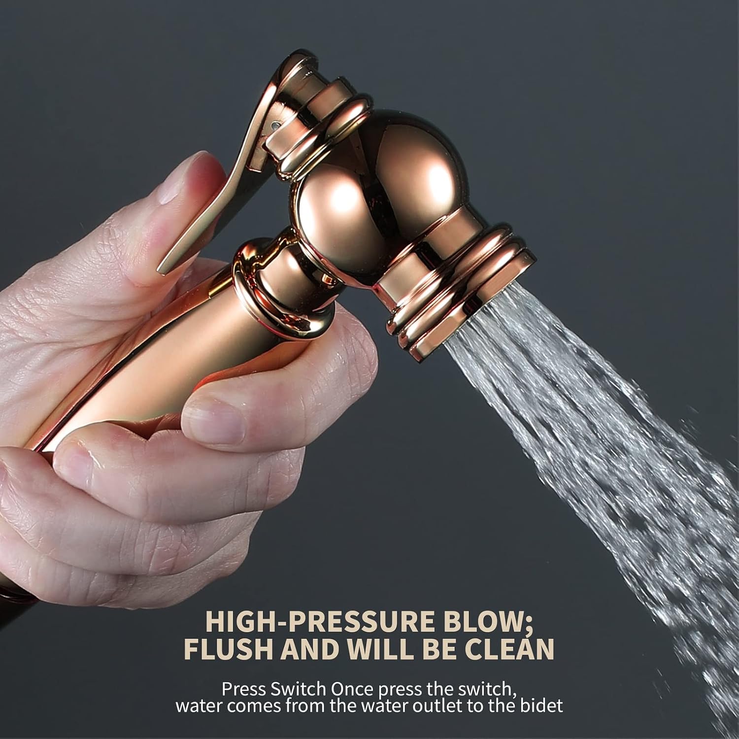 Handheld Toilet Bidet, Cloth Diaper Sprayer Faucet Mixer Tap, 1.5m 304 Stainless Steel Shower Pipe, ABS Base,Chrome(Rose Gold) image 4