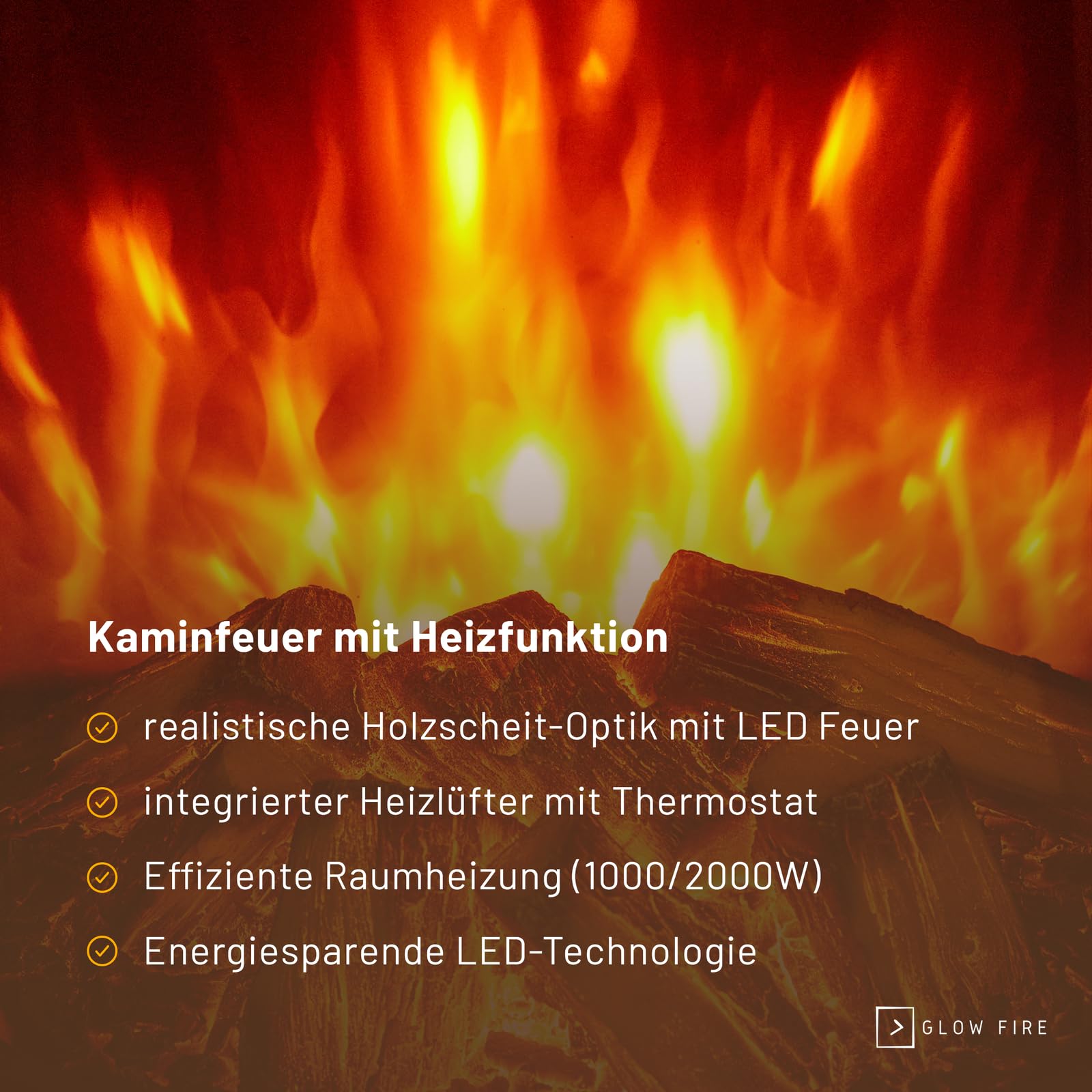 Glow Fire Kominek elektryczny Ember z realistycznym ogniem LED 3D – stojący kominek elektryczny z ogrzewaniem i ogniem, efekt trzaskania, sterowanie aplikacją i timer, maks. 2000 W, 50 x 80,5 x 38,5