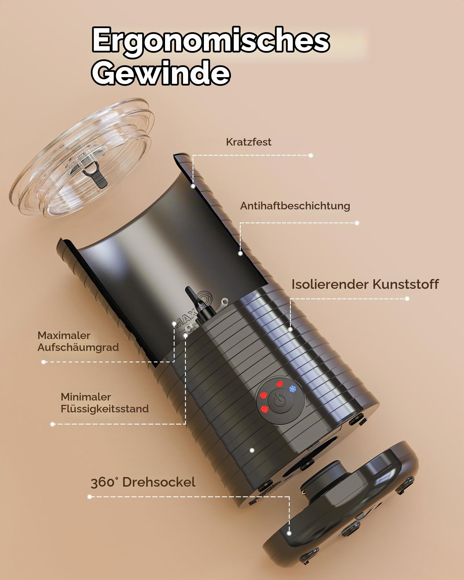 Morpilot Milchaufschäumer Elektrisch, Automatischer Milchaufschäumer 4 in 1, Geeignet für Heißen und Kalten Milchschaum Latte Cappuccino Macchiato -Schwarz
