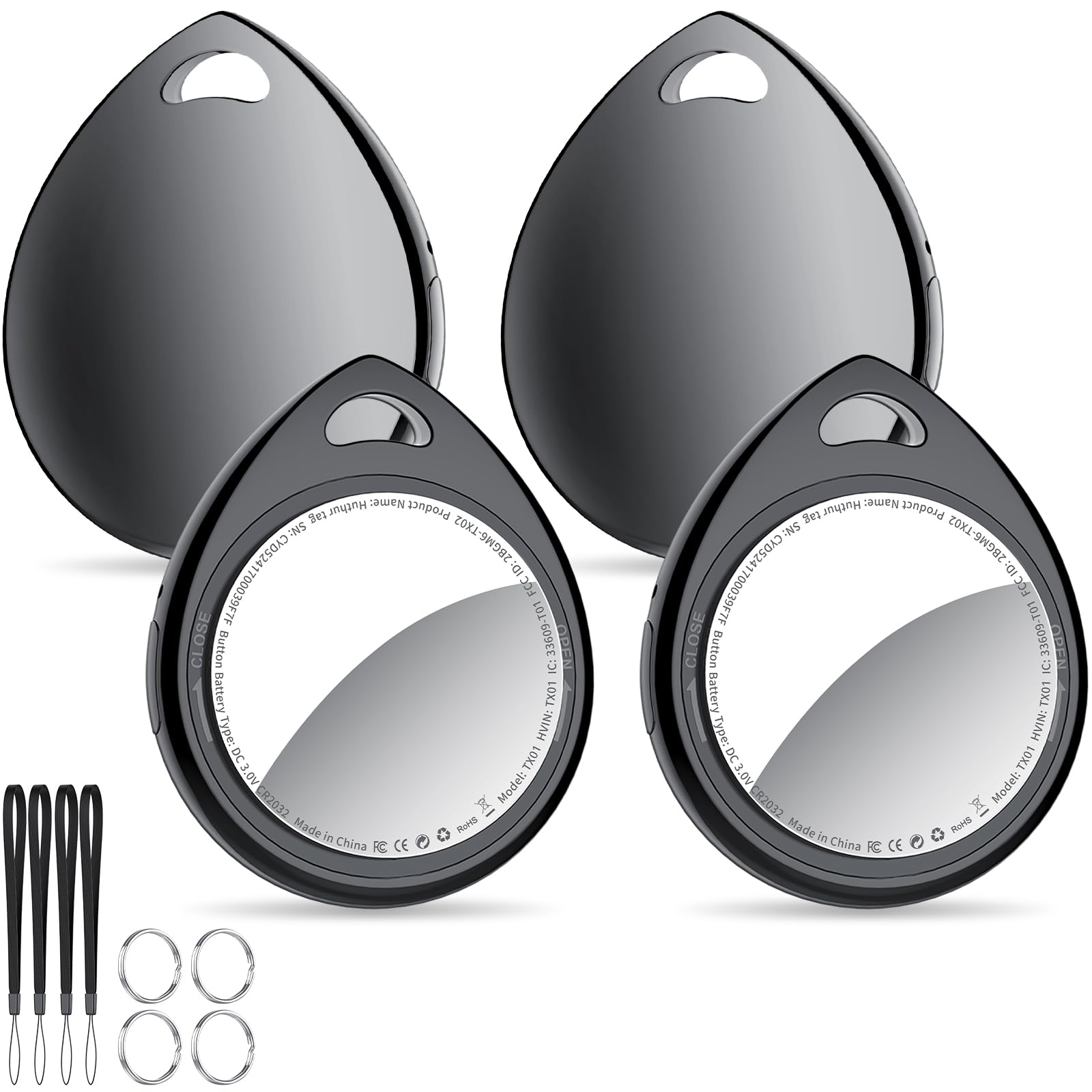 QCOQ® Air Tags 4 Pezzi Nero 2025, Smart Tracker Bluetooth Compatibile con Apple Dov’è App (solo iOS), Localizzatore Chiavi fino a 100dB con Batteria Sostituibile per Chiavi/Bagagli/Valigie/Portafogli
