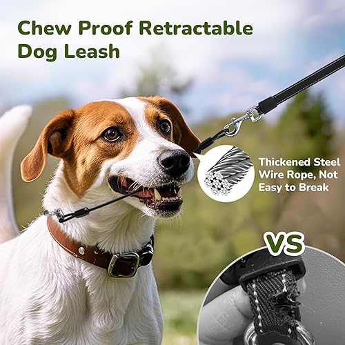 Miniatura 2 de Pecute Correa retráctil para perro de 32 pies con soporte para bolsa de cacao, correa para perro a prueba de mordidas con extensión de 360 sin