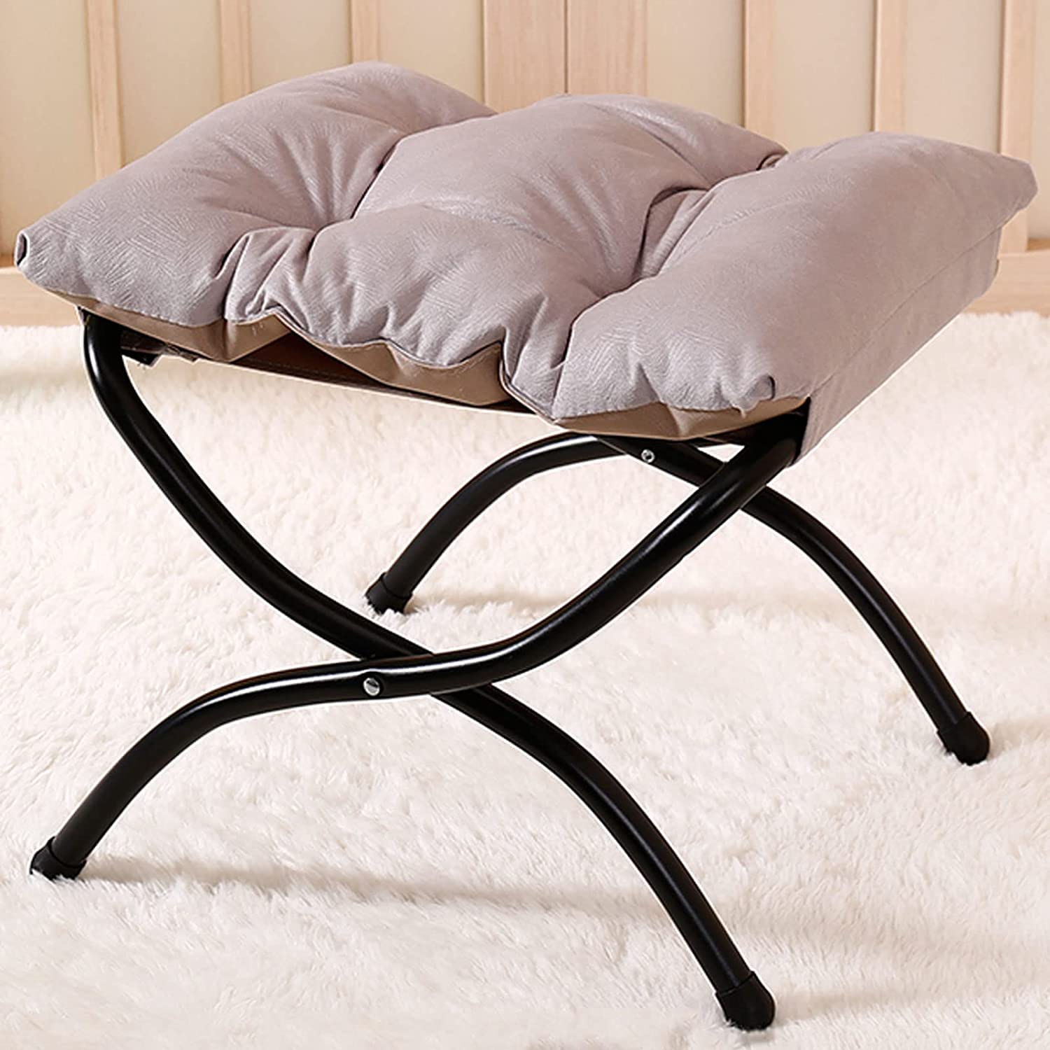 Tabouret repose-pieds pliable moderne pouf ottoman coton gris amovible