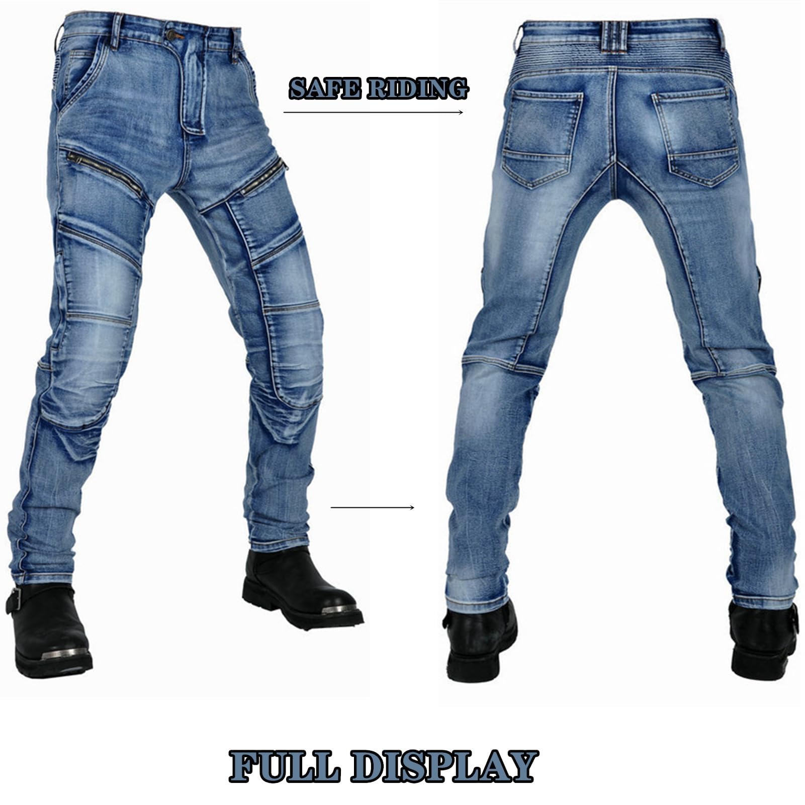 Pantaloni da Moto Uomini/Donne Fibra Aramidica Jeans Moto Uomo da Uomini E Donne Viene Fornito con 2 Paia di Protezioni per Anca E Ginocchio (Blu,XS)