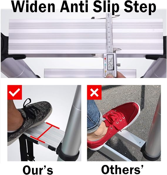 4+5 Step Ladder Folding Telescopic Stepladder with Anti Slip Feet Sturdy Aluminium Tread Ladders 330lbs Capacity Office Home Improvement Tools EN131 Safety