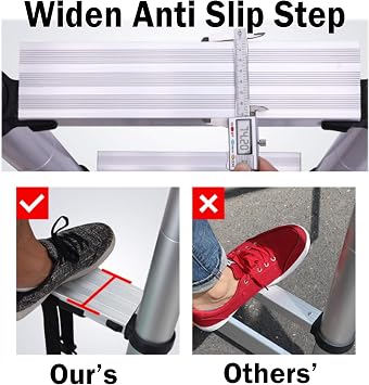 4+5 Step Ladder Folding Telescopic Stepladder with Anti Slip Feet Sturdy Aluminium Tread Ladders 330lbs Capacity Office Home Improvement Tools EN131 Safety