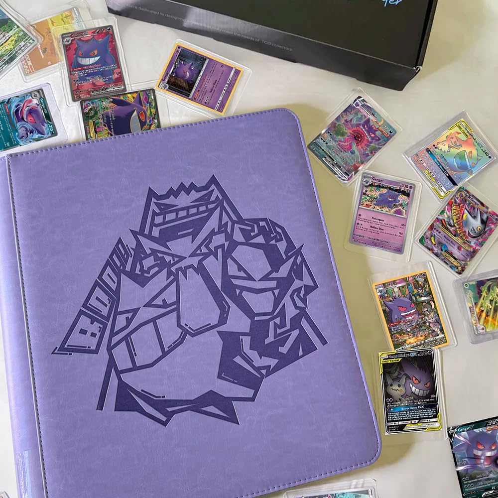 Toploader Binder, Oversized 9 Pocket 252 Top loaders Holder with Customizable Label Slot and Side-Loading Sleeves for Trading Cards in 3" x 4" Toploader (Purple)