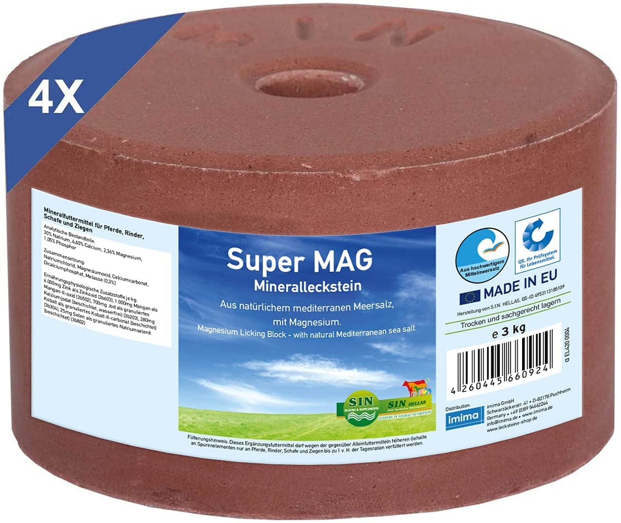 Pierre à lécher minérale Cheval SuperMAG Lot de 4 x 3kg - Pierre à sel pour Chevaux Moutons chèvres gibier et Boeuf