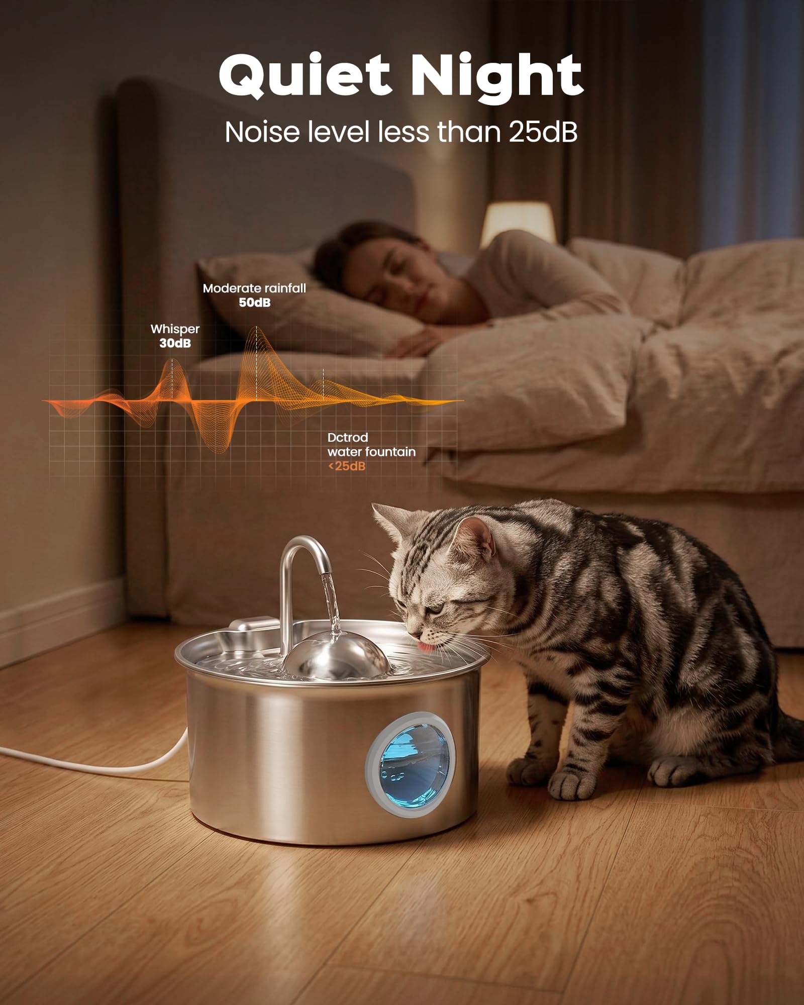Fuente para Gatos Acero Inoxidable: Bebedero Gatos Automatico - 2.6L Fuente Gato Acero Inoxidable - Dispensador Agua Gato - Dispensador Agua Mascota - Filtración de Cuatro Capas - Hemiesférico