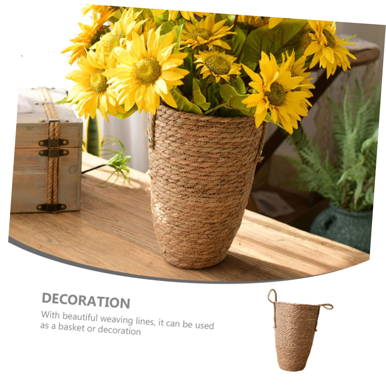 UPKOCH Panier à Fleurs Tressé en Paille, Grand Modèle Décoratif