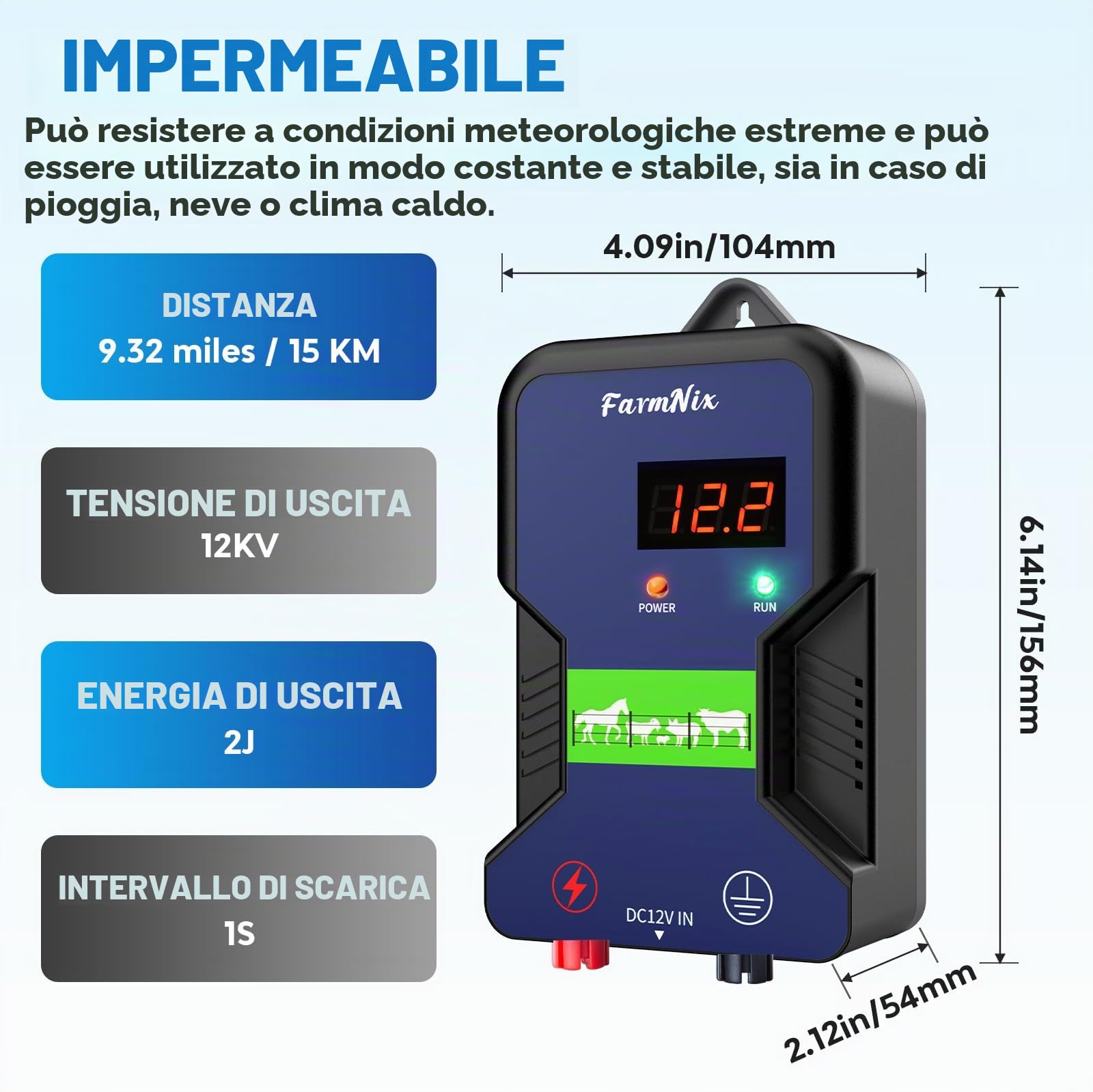 15KM Recinto Elettrico per Animali, 2J/12kV Pastore Elettrico | Controllore di Impulsi ad Alta Tensione Sicuro Fattoria degli Animali Recinzione,Per Mucche, Bestiame, Allevamento Di Pollame
