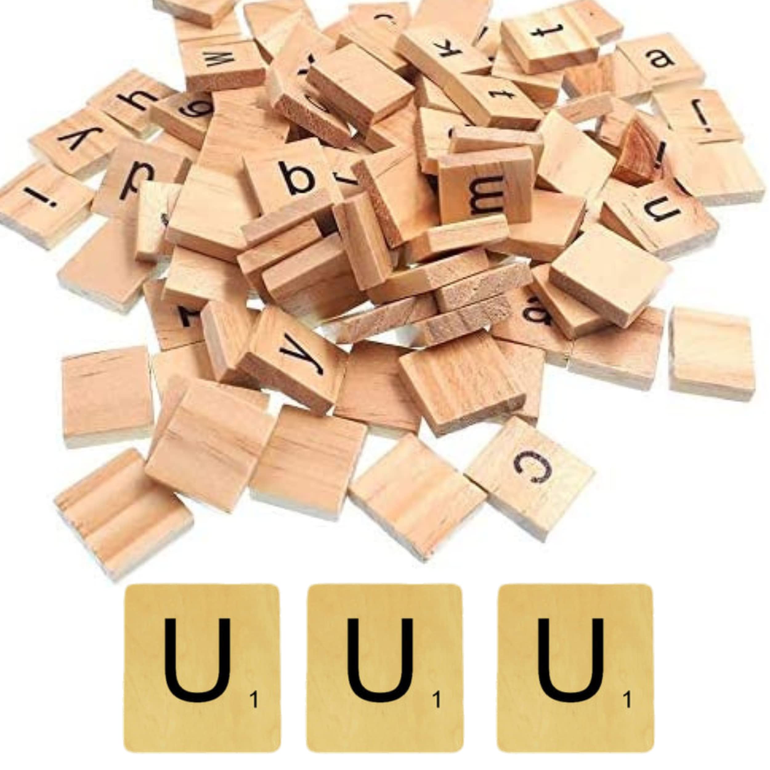 Glamified Pack of 100 - U Scrabble Tiles - Same Letters Bags -WOODEN SCRABBLE TILES BLACK LETTERS NUMBERS FOR CRAFTS WOOD ALPHABETS (Letter U, Pack of 100 Tiles)