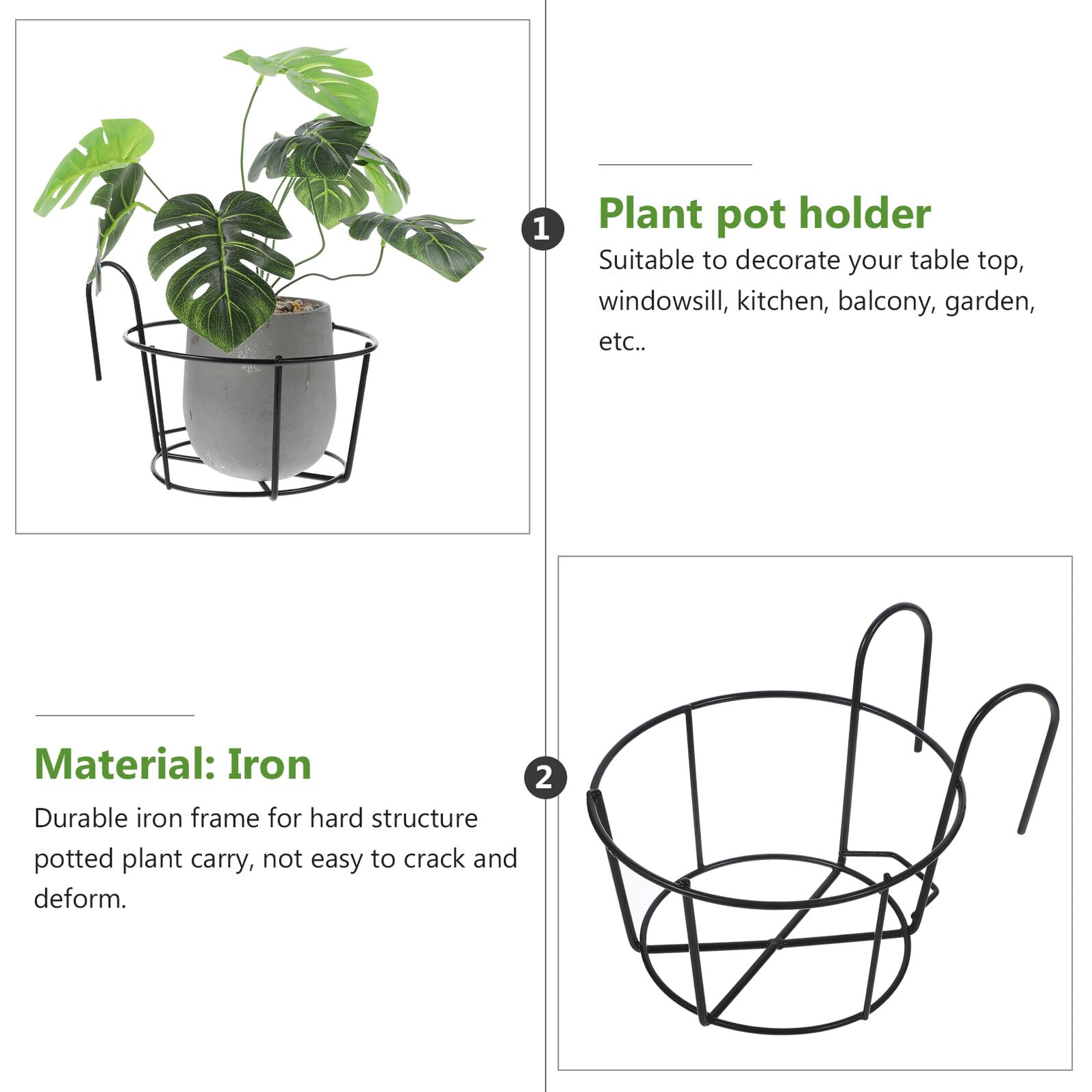 Soporte para Plantas Colgantes de Hierro Negro 2 Piezas con Diseño Estable para Balcón y Cocina, Adecuado para Macetas y Jardineras en Barandillas y Mesas