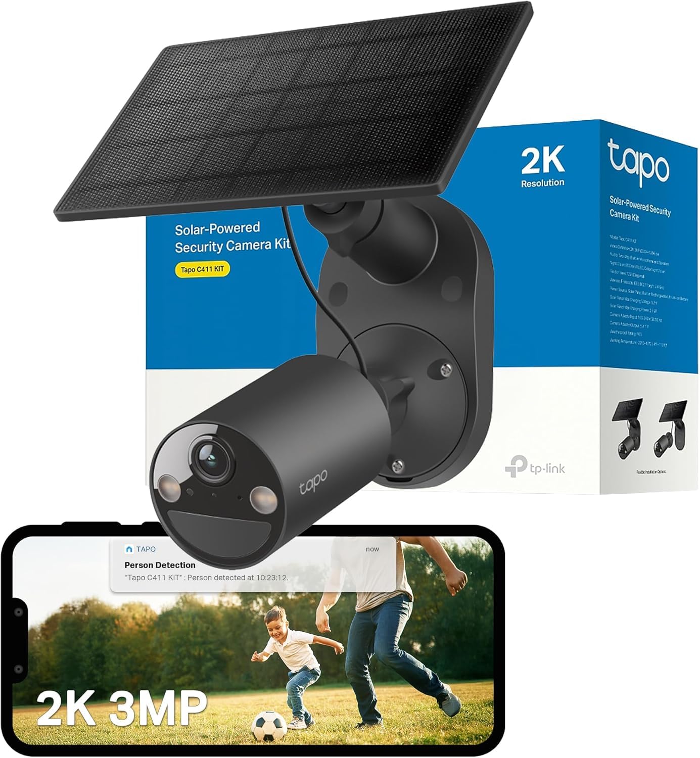 Caméra WiFi externe solaire 2K 3MP Tapo C411 Kit avec batterie 6400 mAh