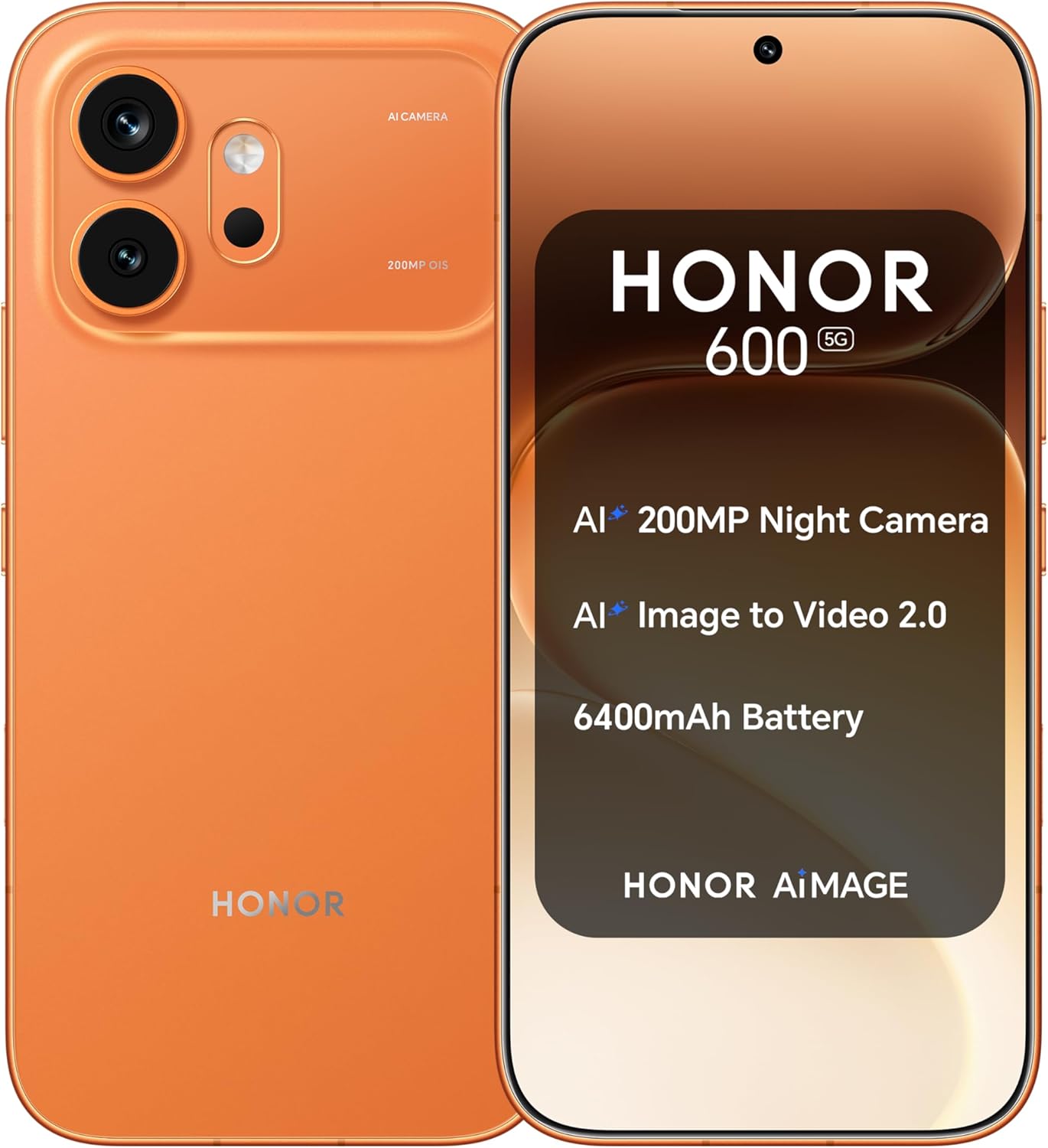 HONOR 600 Dual-SIM 256GB ROM + 8GB RAM (GSM Only | No CDMA) Factory Unlocked 5G Smartphone (Orange) - International Version