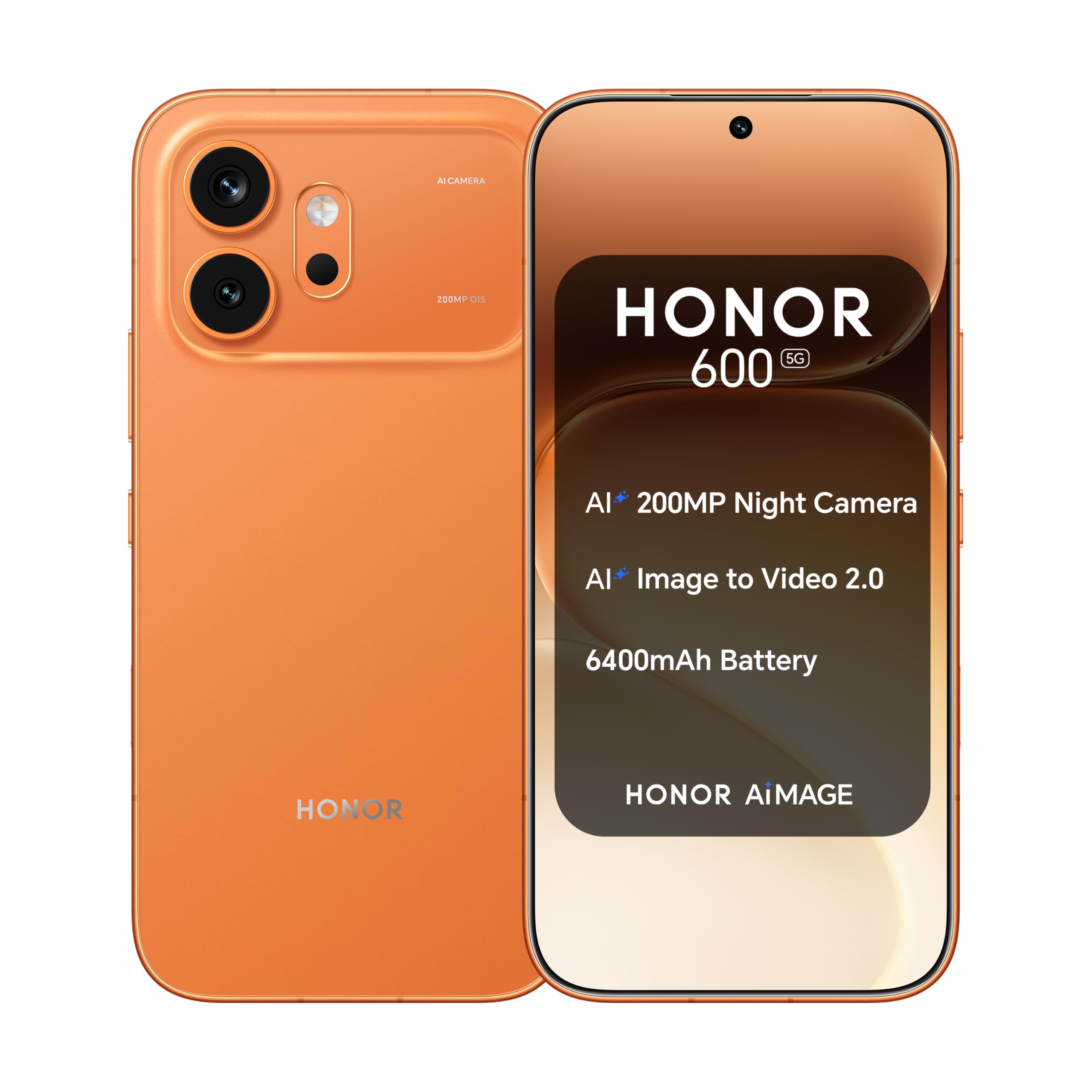 HONOR 600 Dual-SIM 256GB ROM + 8GB RAM (GSM Only | No CDMA) Factory Unlocked 5G Smartphone (Orange) - International Version