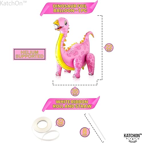 Miniatura 7 de KatchOn, Globos Pink Three Rex – Paquete de 3 | 3 globos de dinosaurio Rex, globos de dinosaurio rosa 3D autosuficientes | Globo de dinosaurio rosa