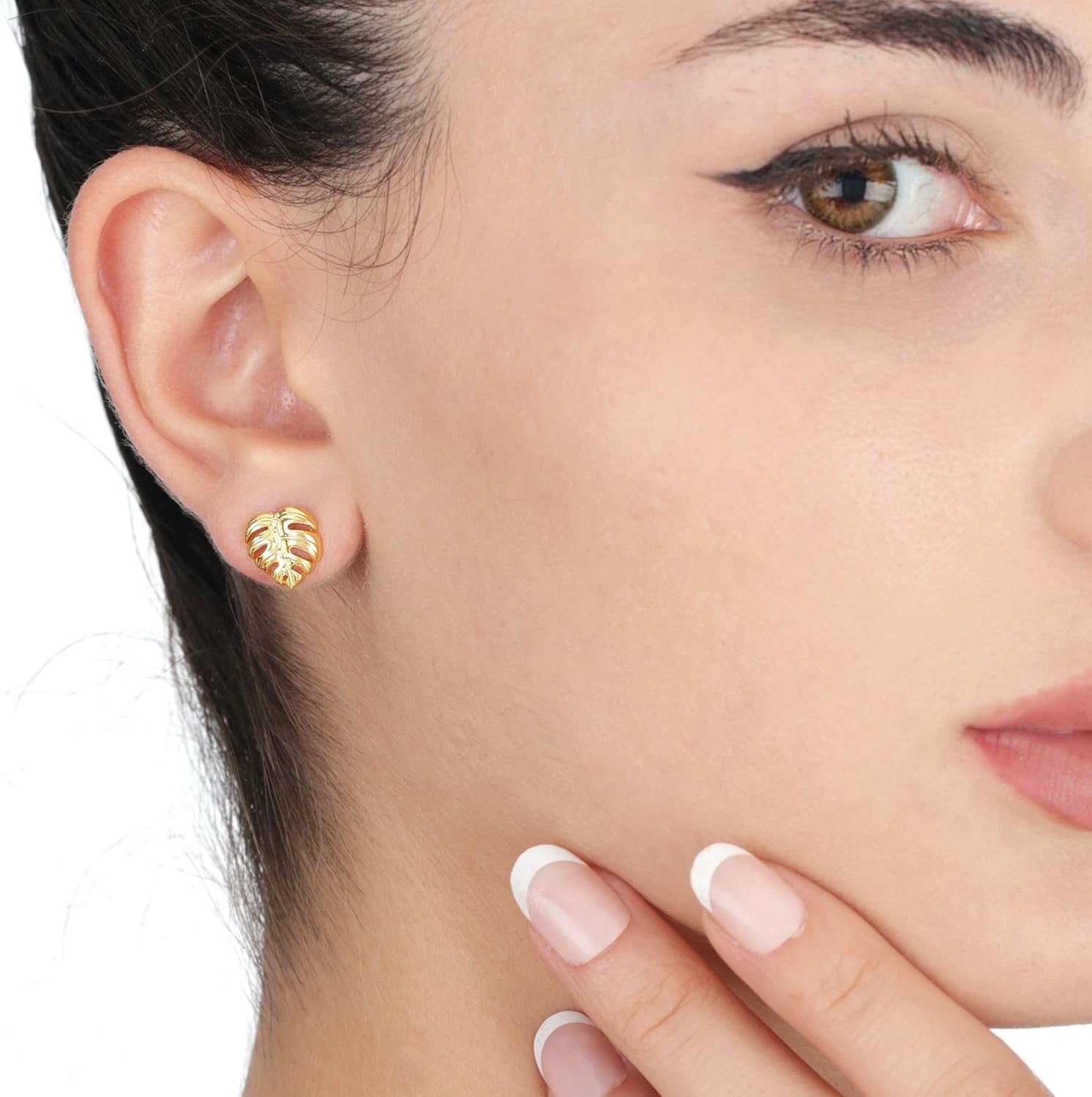 MadamLili Gold plated Monstera Leaf Ear Studs - 925 Sterling Silver Tiny Tropical Exotic Leaves Jewelry - Botanical Floral Plant Garden Lovers Flower Jewelry
