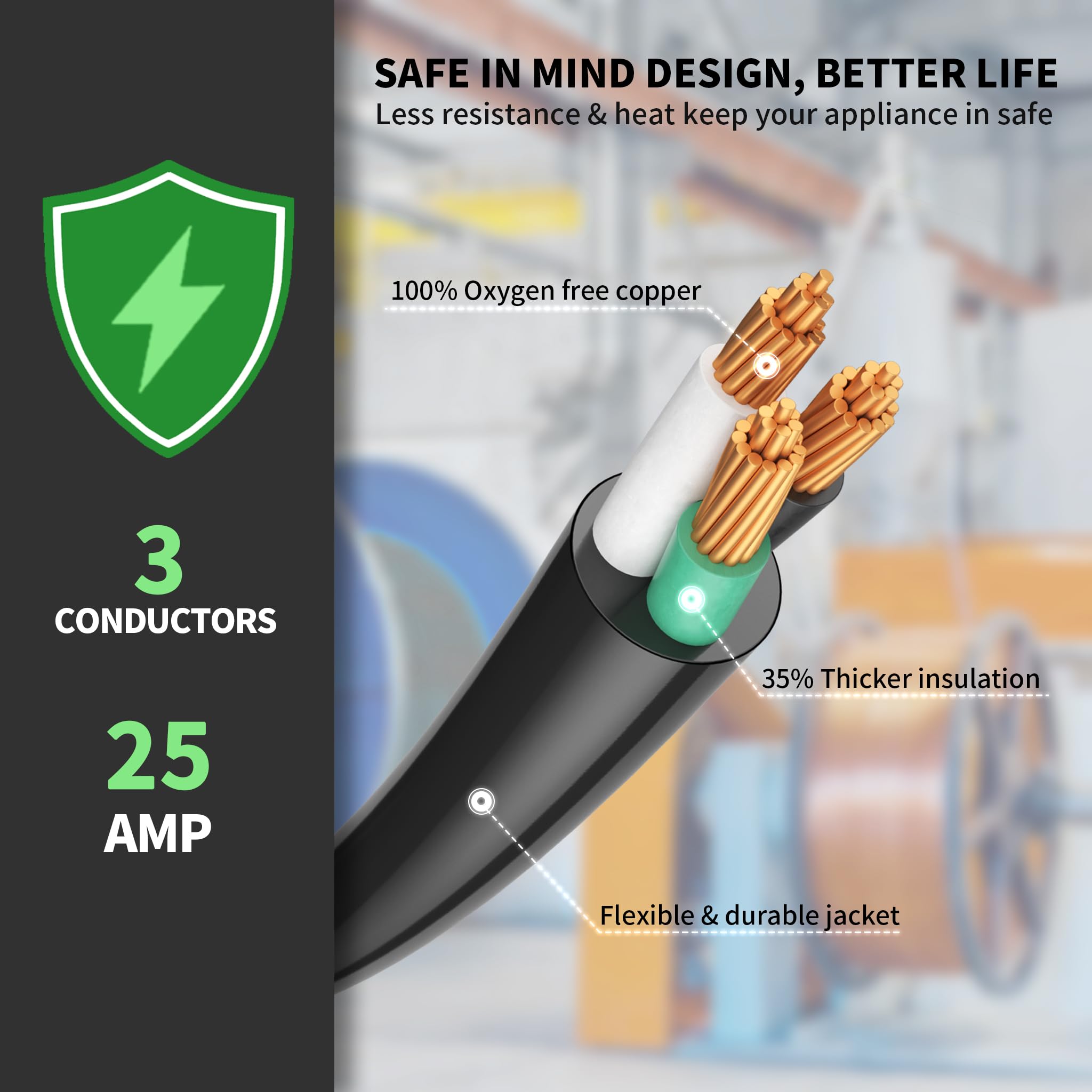 POWGRN - Cable de extensión para soldador exterior de 25 amperios, calibre 12, NEMA 6-50, alambre de soldadura resistente, 3 puntas, 12AWG SJTW, negro, ETL