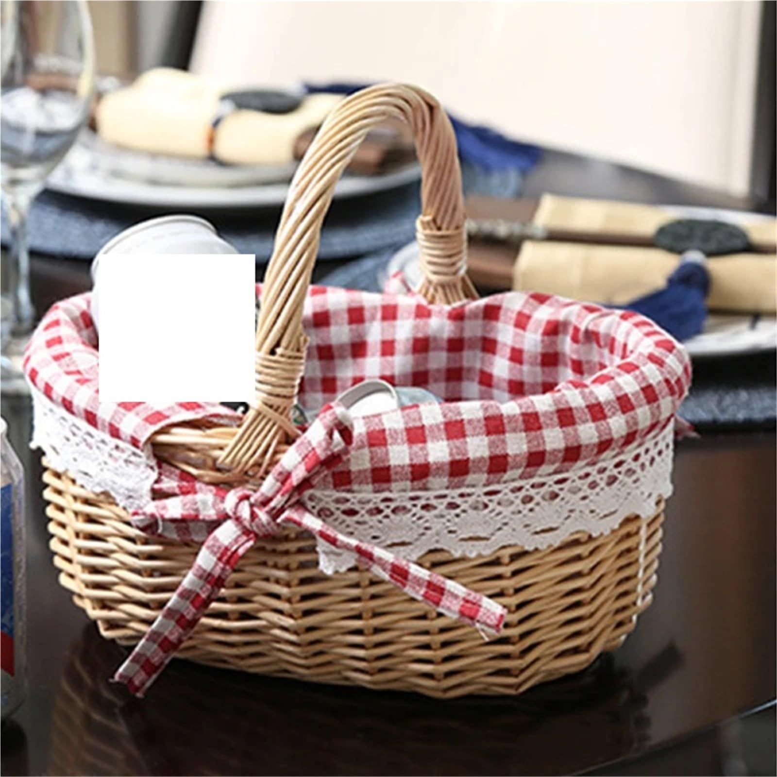 Cesta de almacenamiento para cocina y picnic, de mimbre tejido a mano.