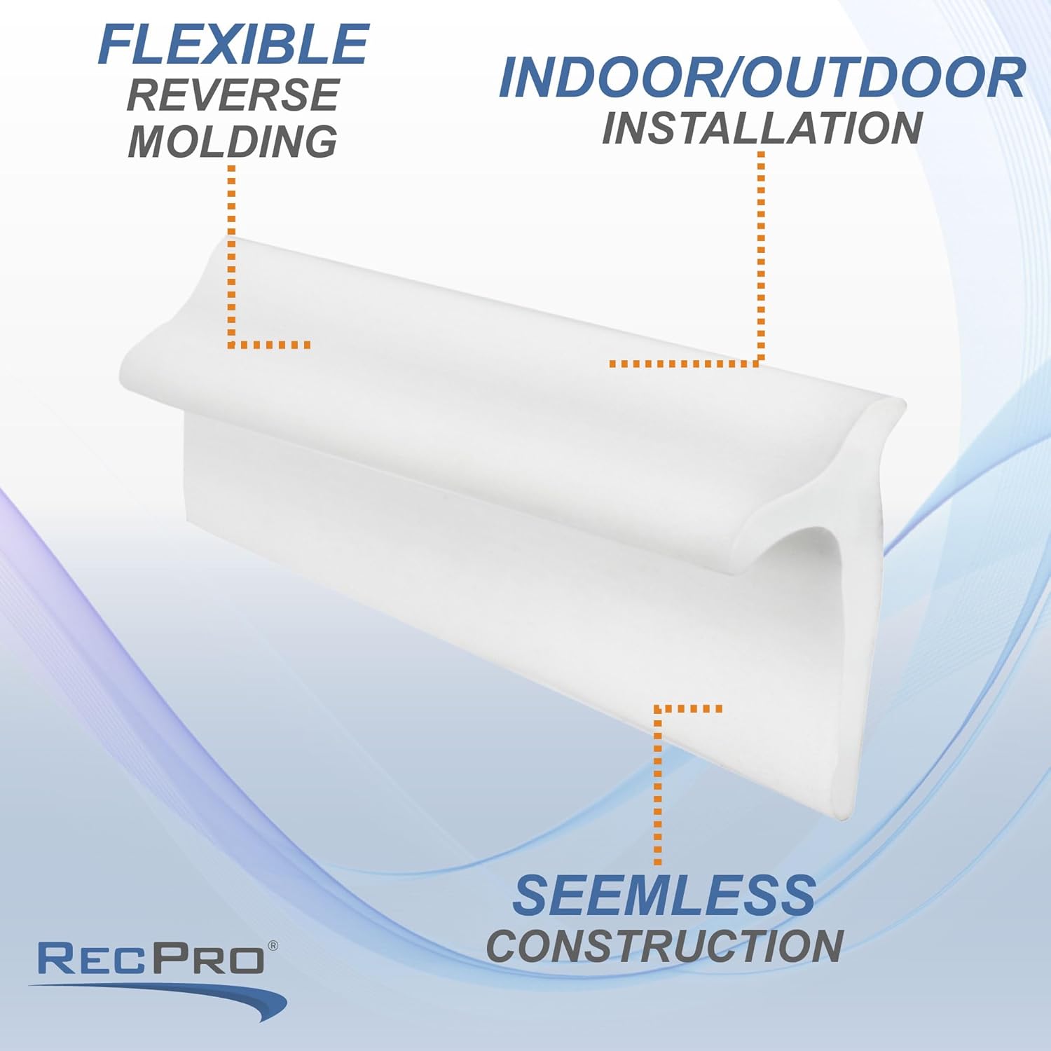 Rec Pro RV White Reverse Cove Molding | Indoor & Outdoor Use | Flexible | Can Stain or Paint (50')