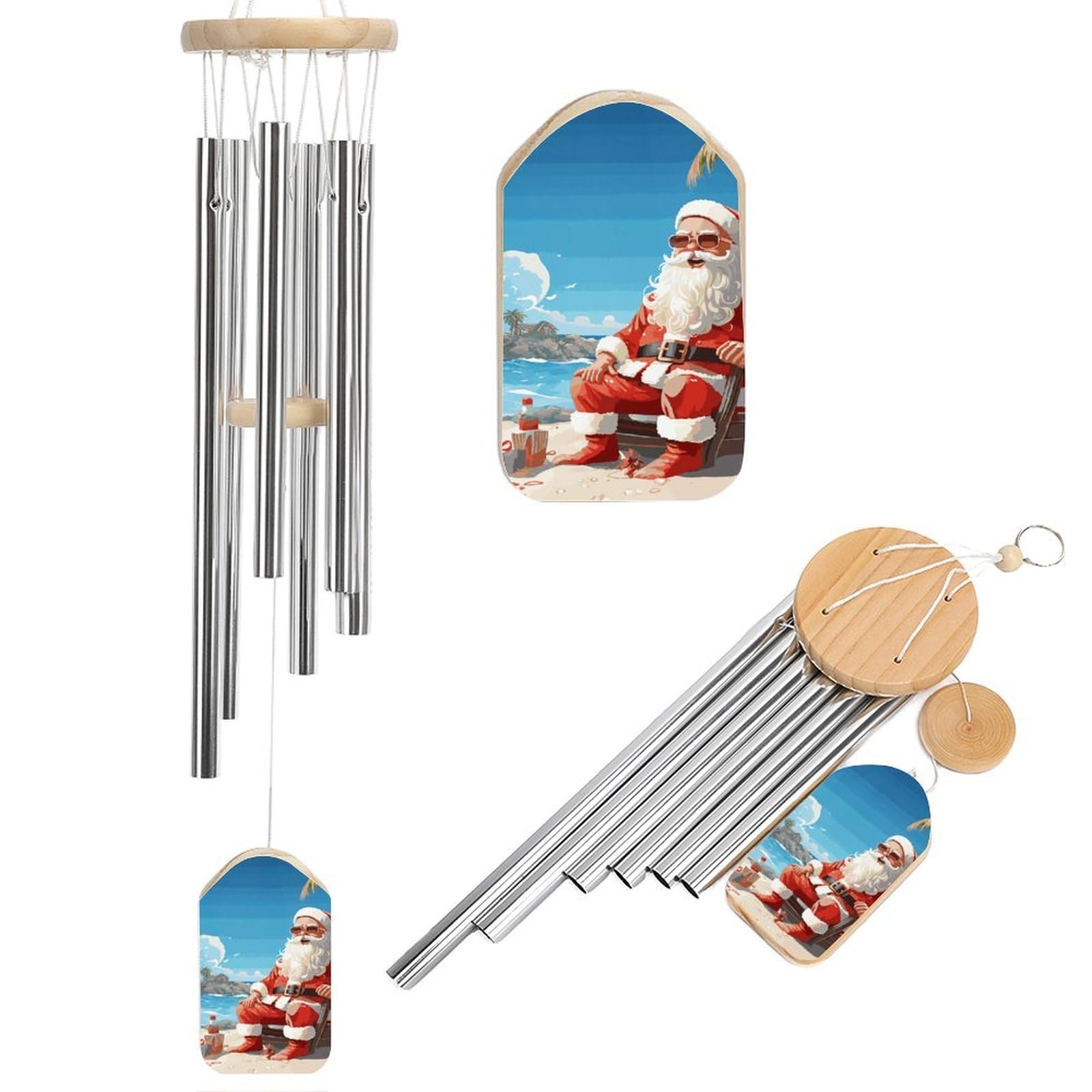 Carillon éolien extérieur Père Noël à la plage 54,5 cm - Décoration terrasse