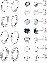 Jstyle Hypoallergenic Stud Hoop Earrings for Women Small Flat Back Surgical Stainless Steel Earrings for Sensitive Ears Trendy Silver Hoops Cartilage Earring Stacks Set Multiple Piercing Jewelry Gifts