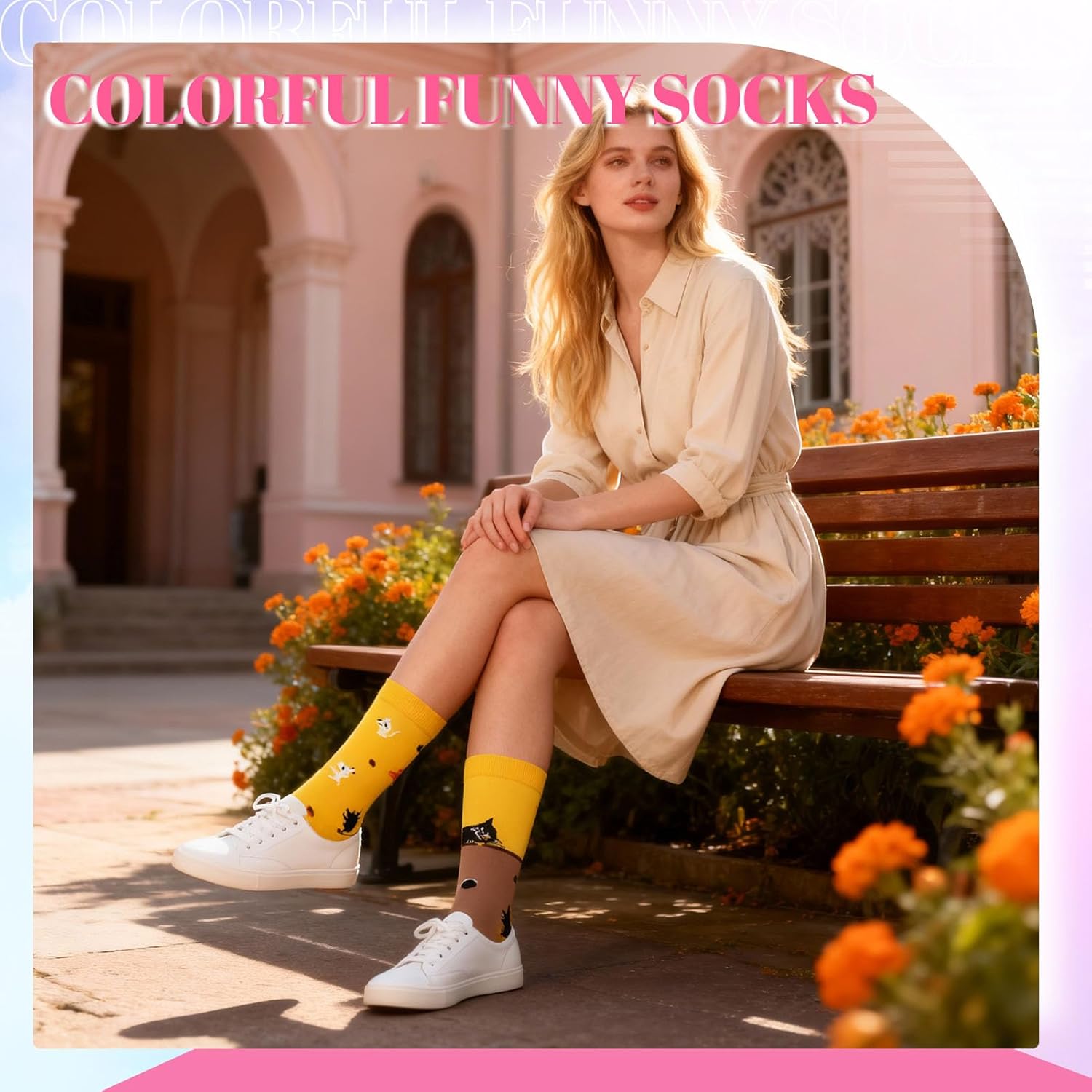 6 Pairs Women's Colorful Novelty Crew Socks Fun Pattern Socks Size 5-7.5 - Image 3