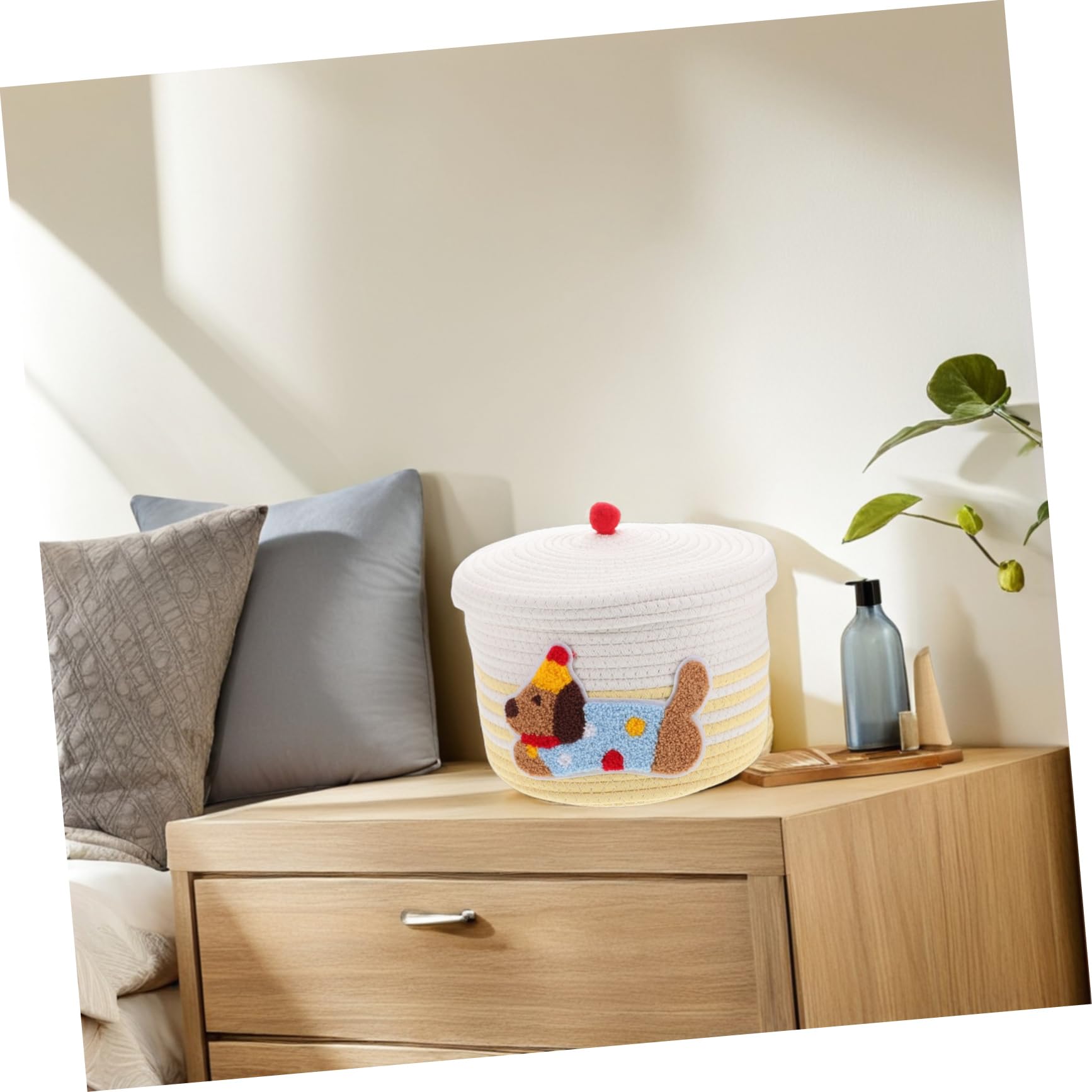 BESTYASH Cesta Tejida con Cuerda Cesta de Almacenamiento con Tapa Organizador de Juguetes Decorativo para Guardería Contenedor de Cuerda de Algodón Pequeña de Juguetes para Mascotas