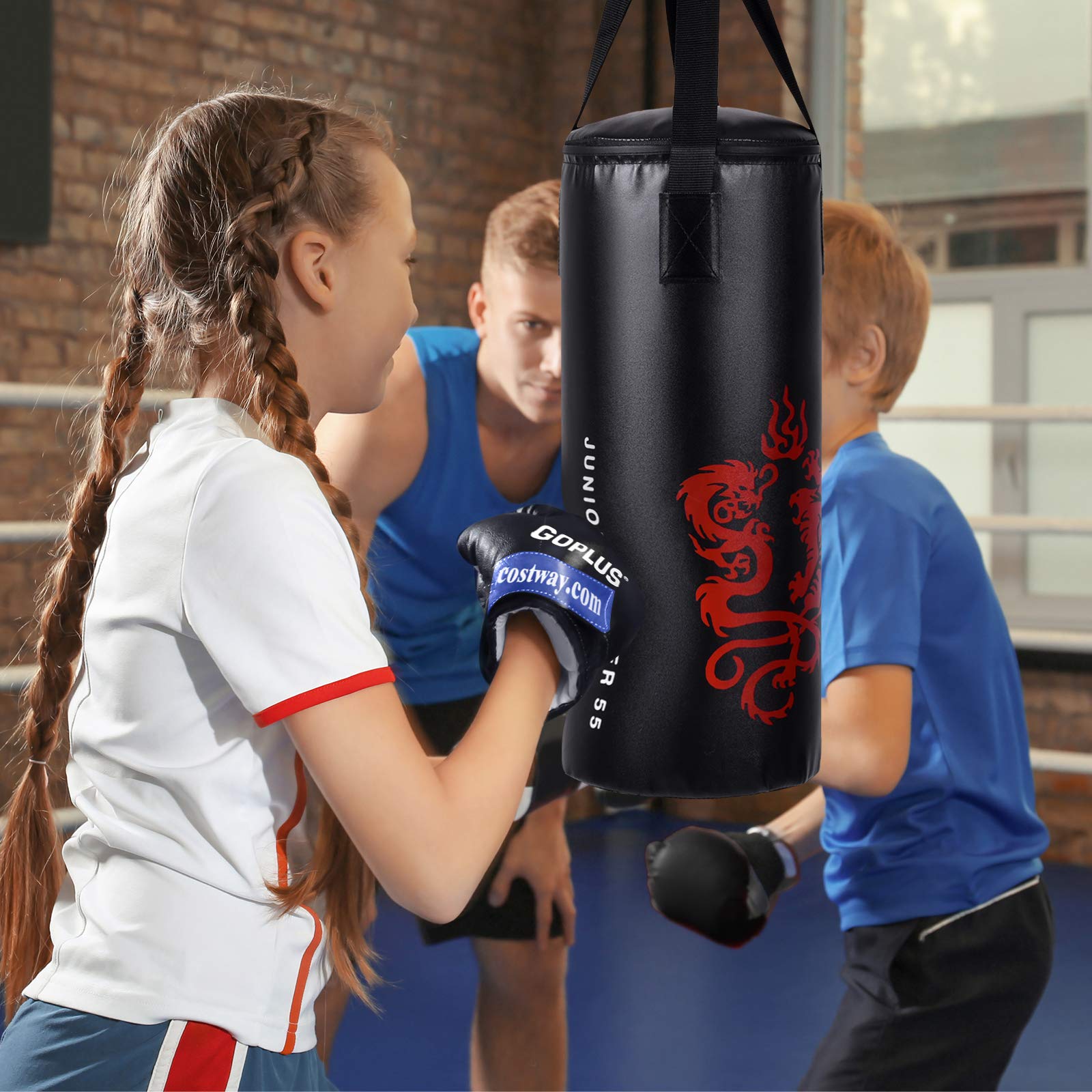 GYMAX Sac de Frappe pour Enfants, Sac de Boxe Suspendu avec Gants de Boxe & Corde à Sauter & Sac de Transport, Remplissable de Sable