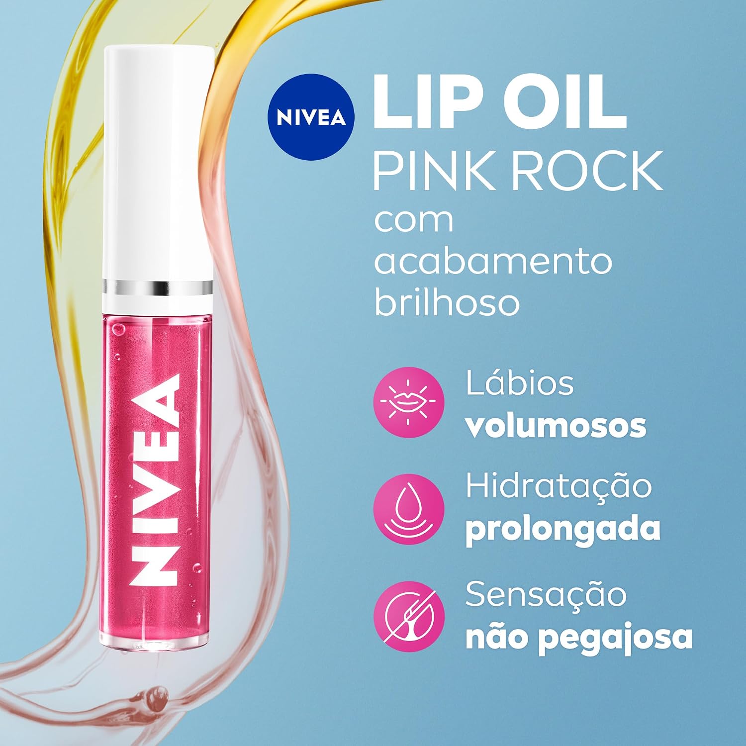 NIVEA Lip Oil Brilho Nutritivo Pink Rock 5,5ml - Hidratação prolongada, sensação não oleosa, lábios volumosos, acabamento brilhoso.