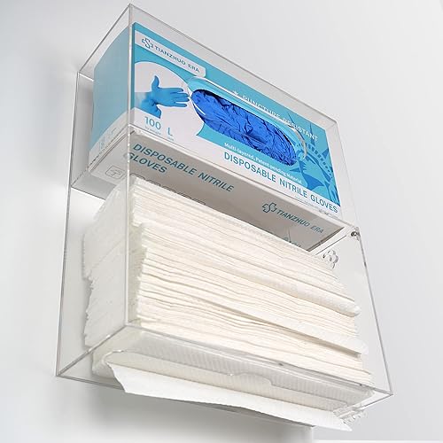 Miniatura 5 de Soporte de pared para guantera y dispensador de toallas de papel, soporte de acrílico transparente para toallas de mano con tapa, adecuado para