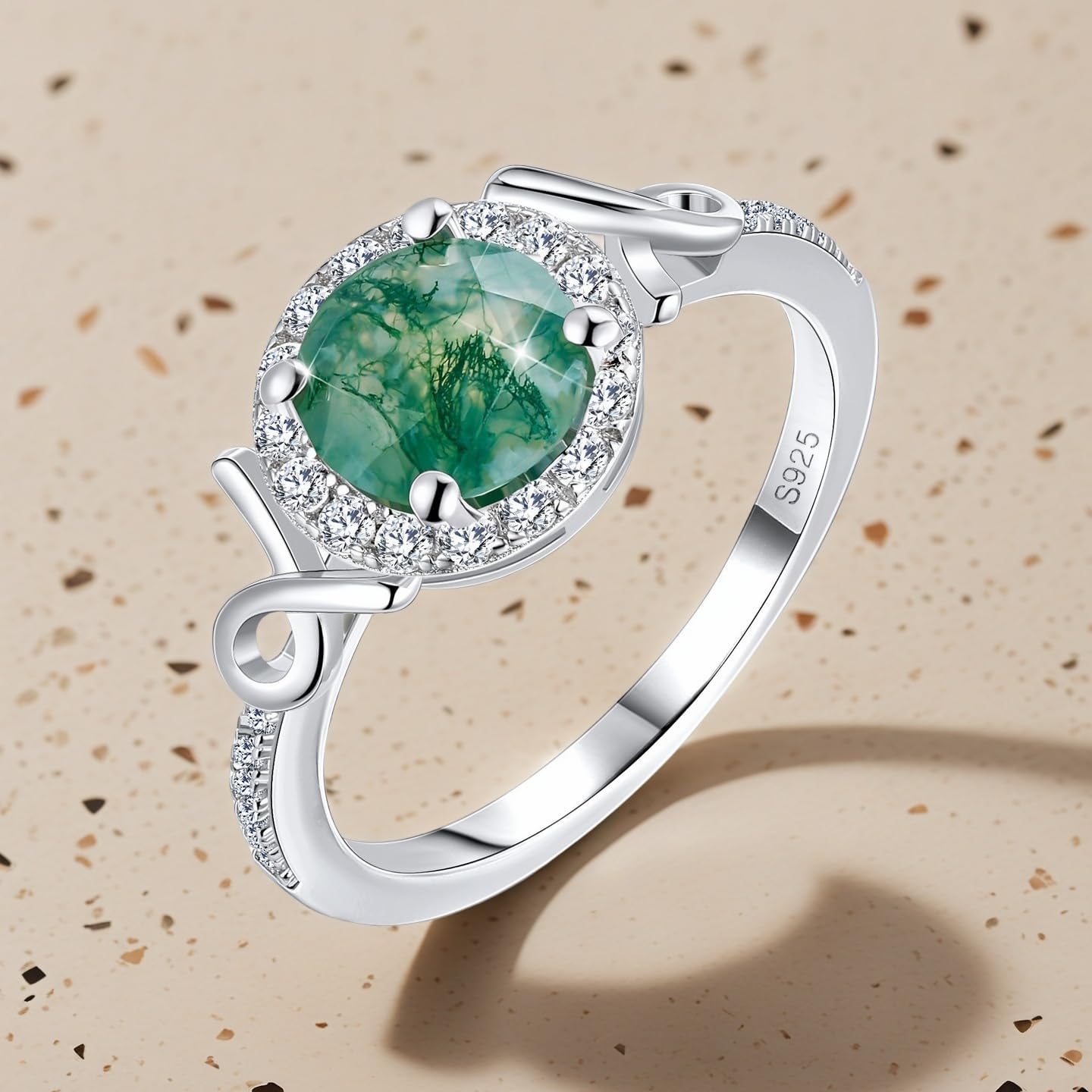 S925 Sterling Silver Natural Moss Agate Ring Engagement Ring Wedding Promise Ring Jewelry for Women - Image 4