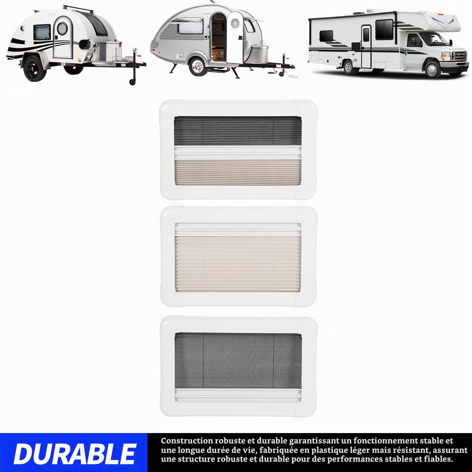 KIMISS Store de Fenêtre pour Camping-Car, 50,8 X 30,5 Cm, avec Moustiquaire, Stores Intérieurs pour Camping-Car, Stores Plissés en Fibre de Verre ABS, Fenêtre Plissée pour