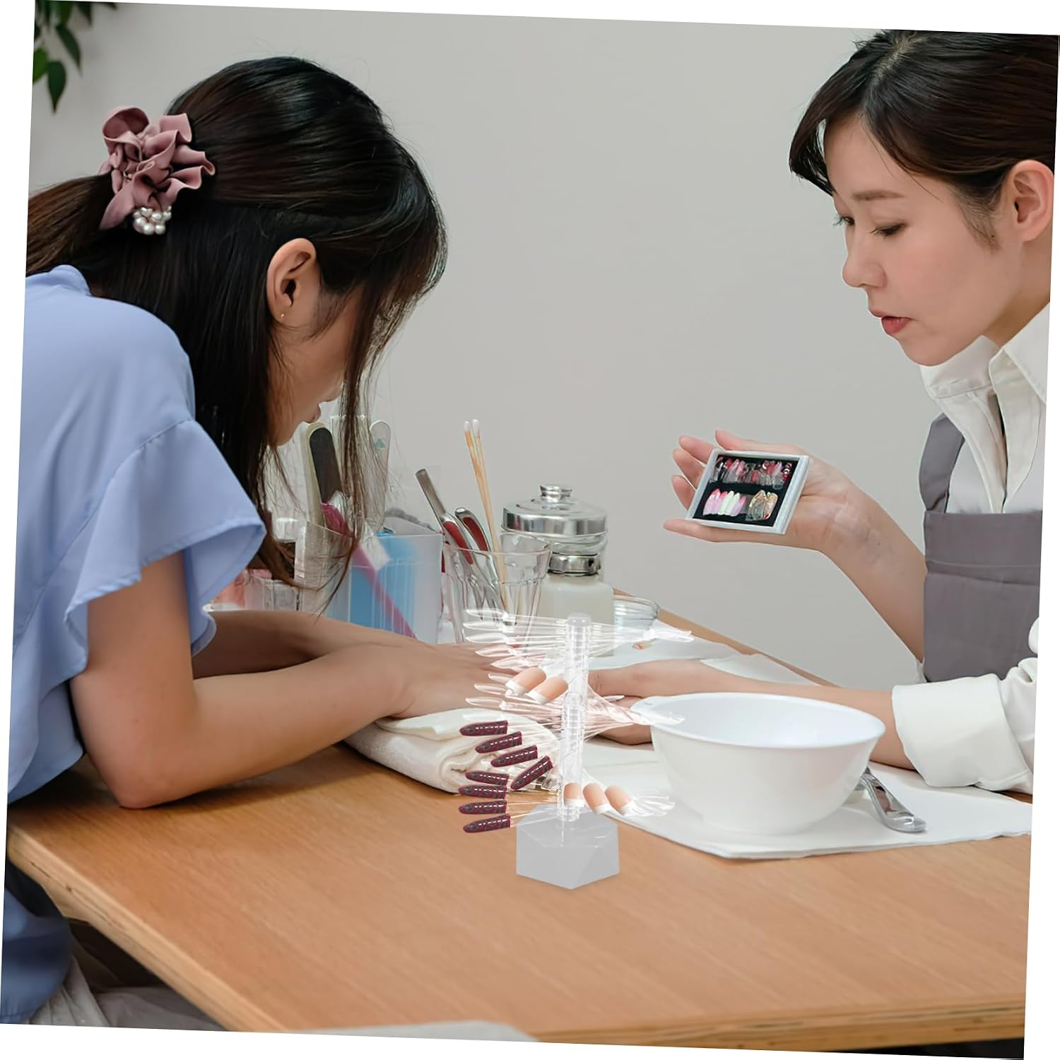 Spiral Nail Tip Display Stand 60 Pieces Acrylic Nail Art Practice Holder Sample Sticks Manicure Color for Gel Polish