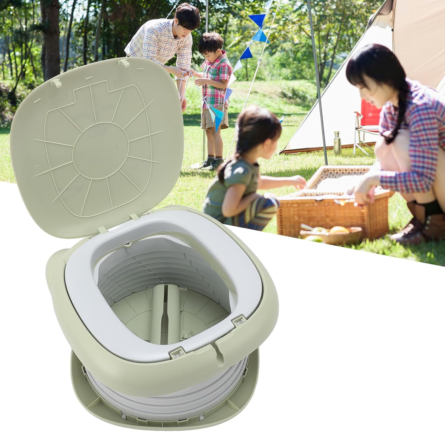 Children Toilet Foldable Potty with Storage Bag Foldable Potty Training Toilet for Car Driving Camping Travel (Green)