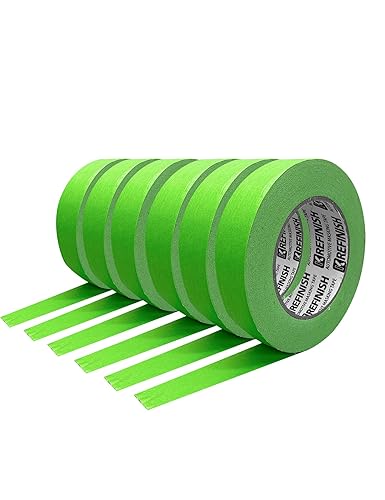 Cinta adhesiva de pintura para automóvil, color verde, sin residuos, resistente al calor para cabina de pintura, 0.7 pulgadas x 60 yardas, 6 rollos