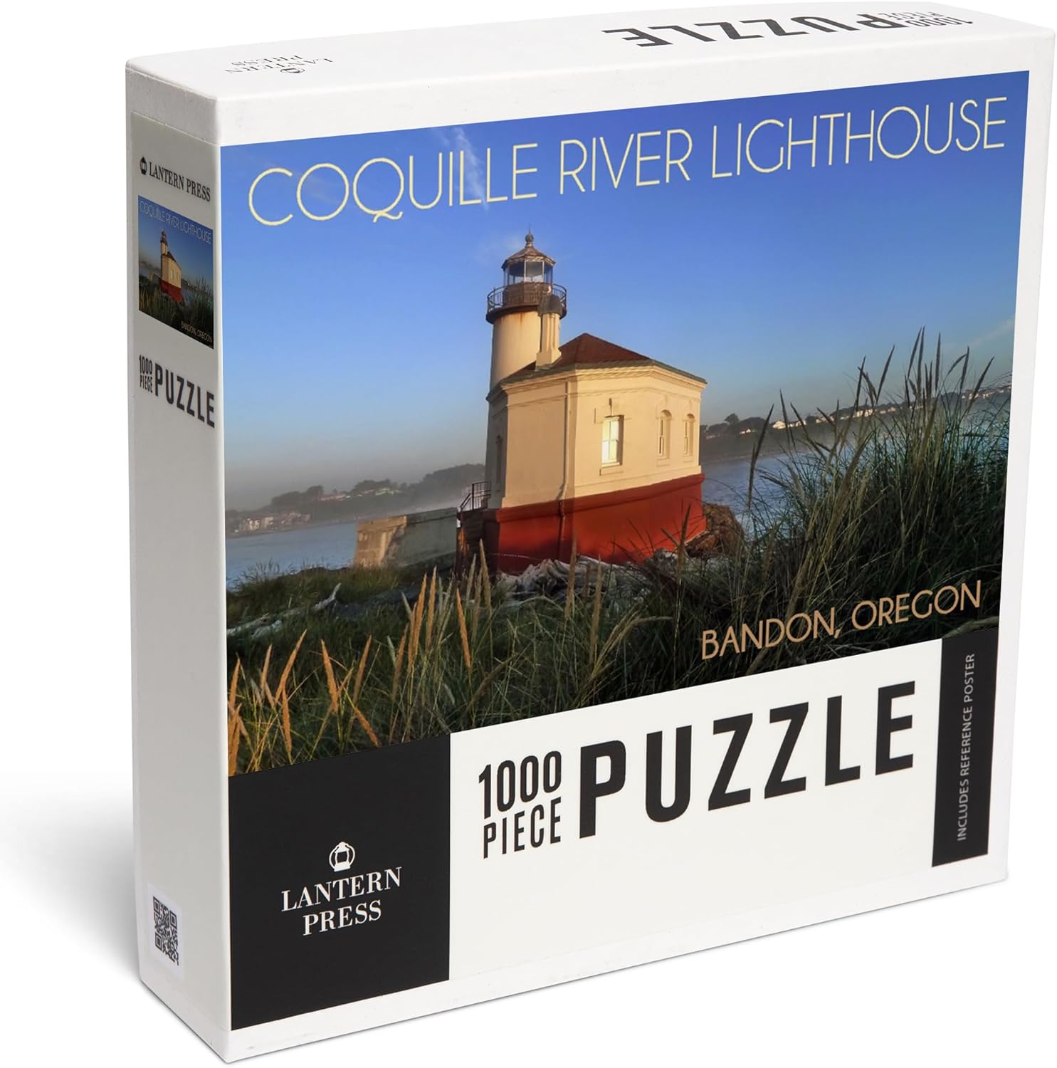 Lantern Press Bandon, Oregon, Photo of Coquille River Lighthouse 1000 Piece Jigsaw Puzzle for Adults, Made in USA with Reference Poster